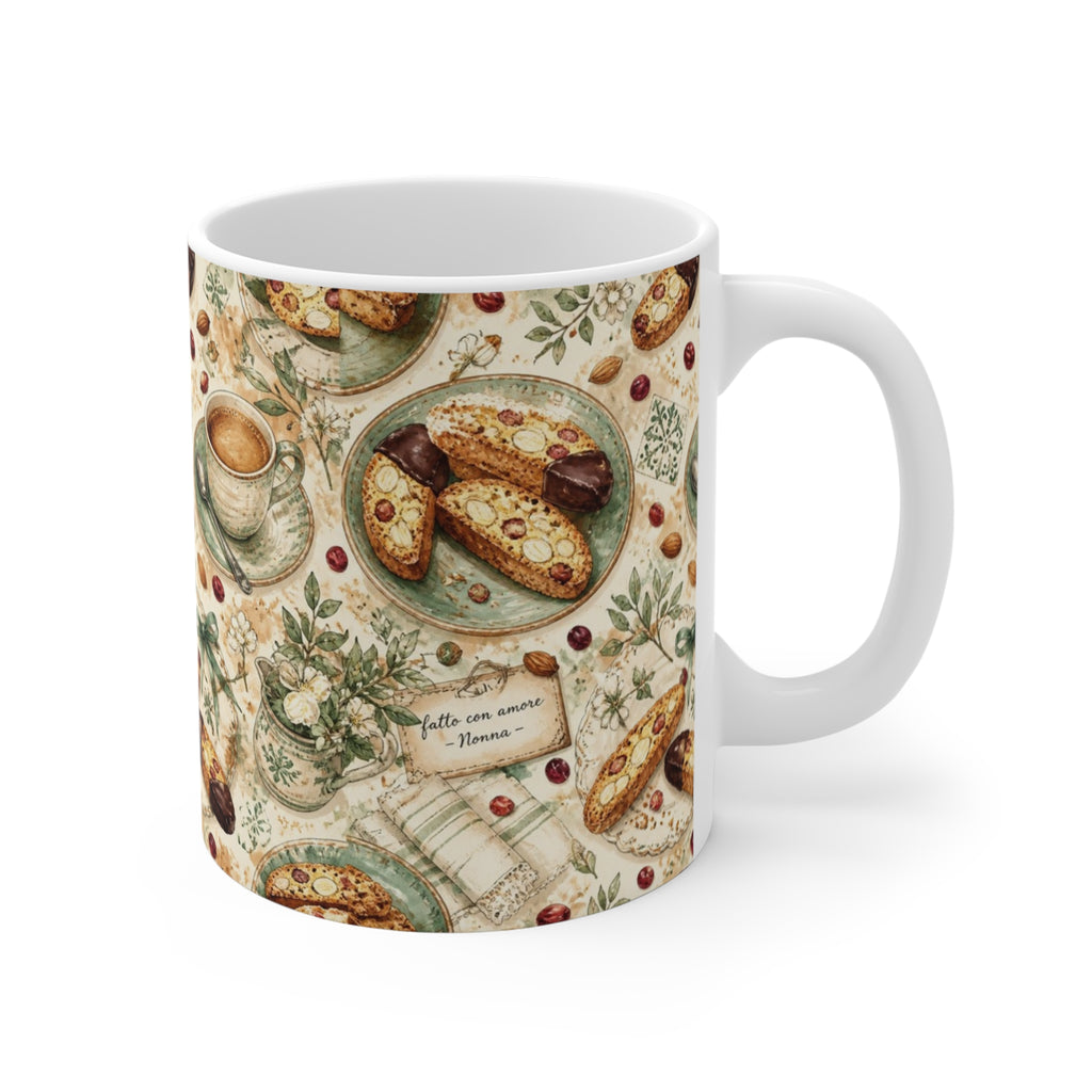 Almond Biscotti 11oz Ceramic Mug Mediterranean Kitchen Watercolor Design Italian Cottagecore Gift