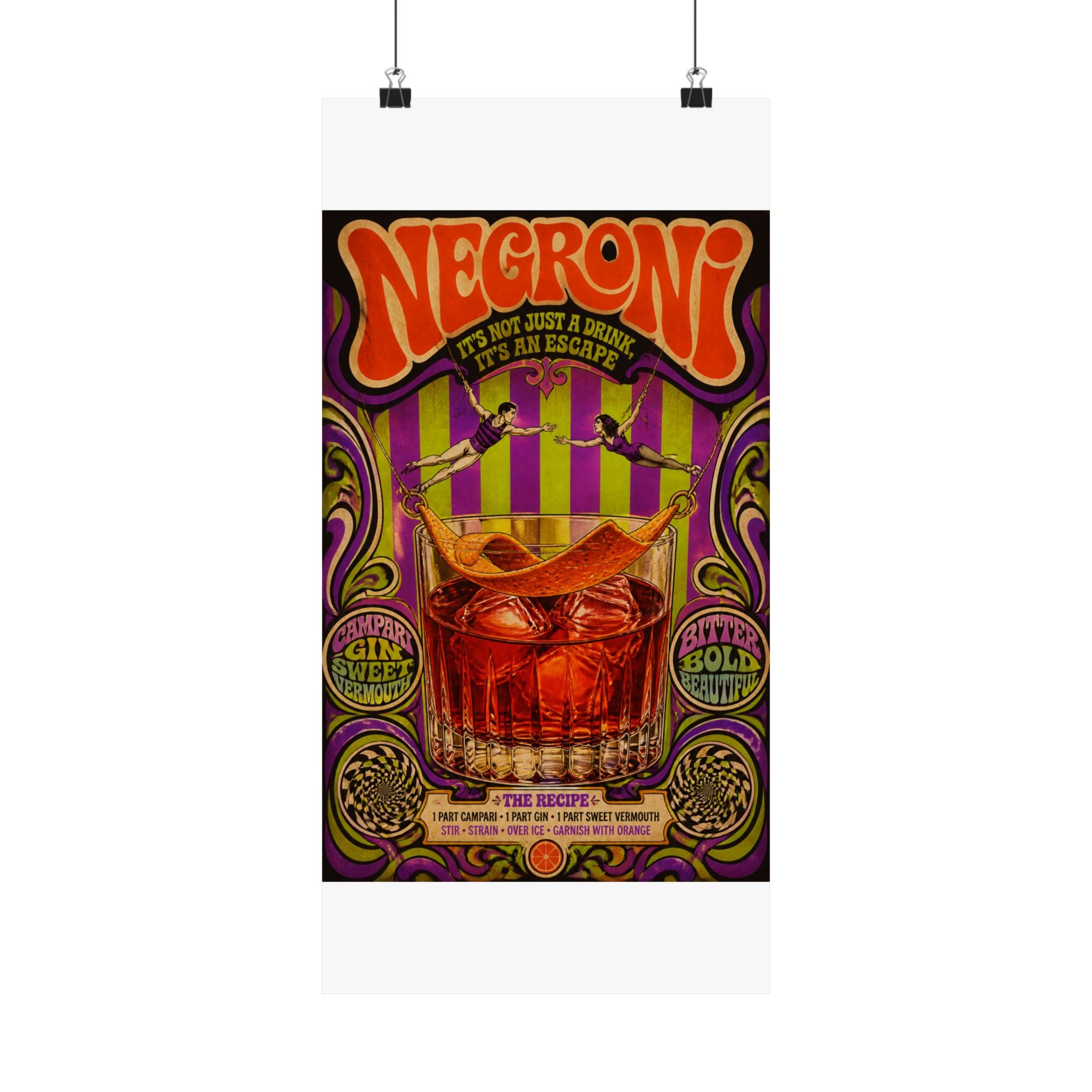 Negroni Trapeze Act Wall Art Poster 24×36 Psychedelic Dining Room Decor Maximalist Print