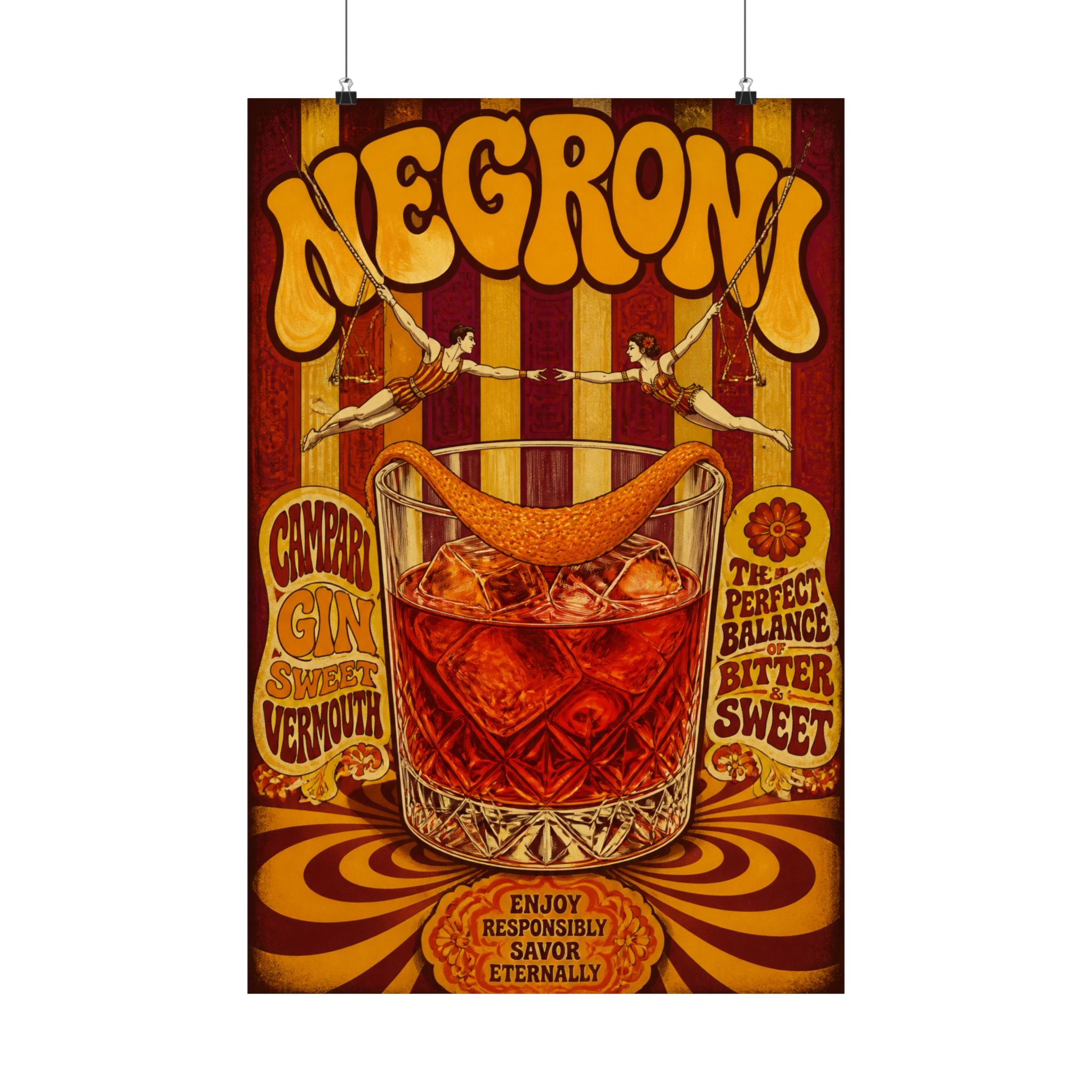 Negroni Trapeze Act Wall Art Poster 18×24 Psychedelic Cafe Decor Maximalist Print