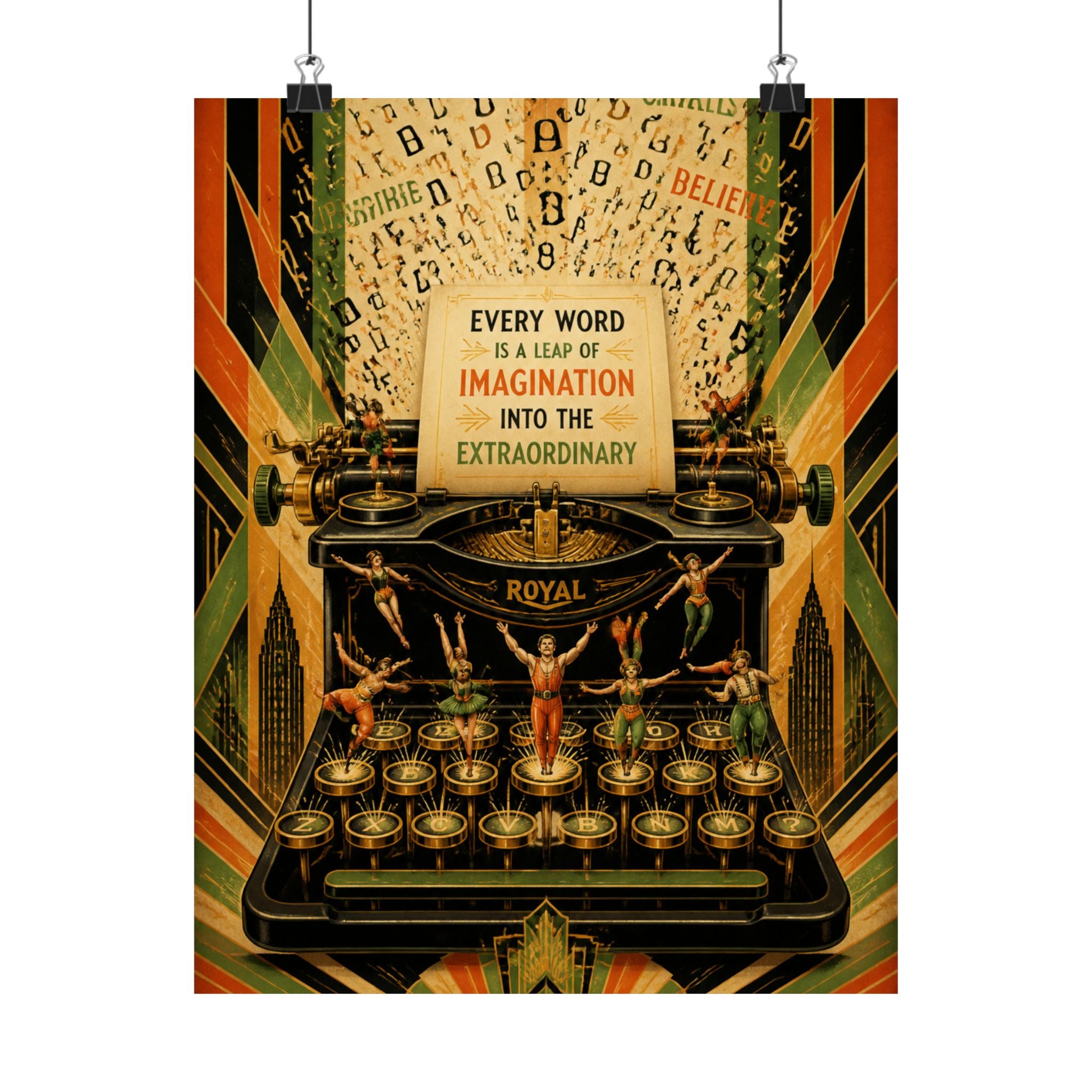 Typewriter Flying Letters Wall Art Poster 18×24 Art Deco Entryway Decor Maximalist Print