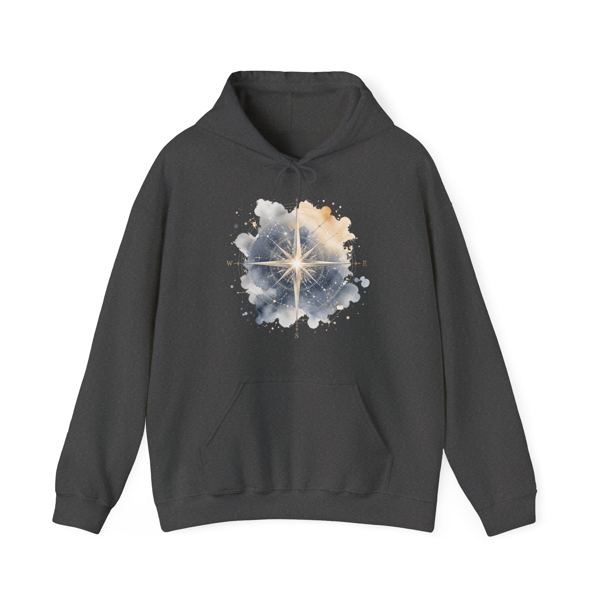 Matching Couple Sweatshirt - Shooting Star & North Star Matching Couple Hooded Sweatshirt Watercolor Art His Hers Engagement Gift - Design B