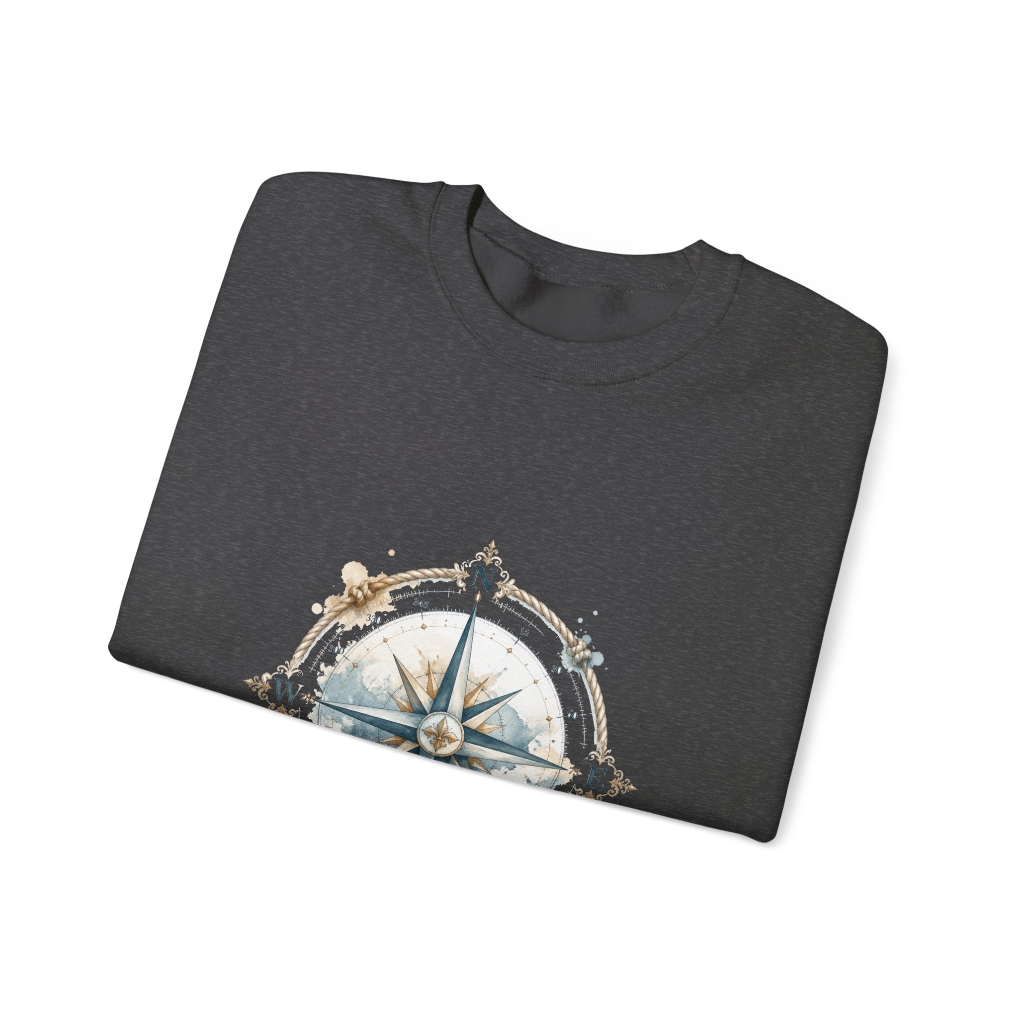 Matching Couple Sweatshirt - Compass North & South Matching Couple Crewneck Sweatshirt Watercolor Art His Hers Engagement Gift - Design A