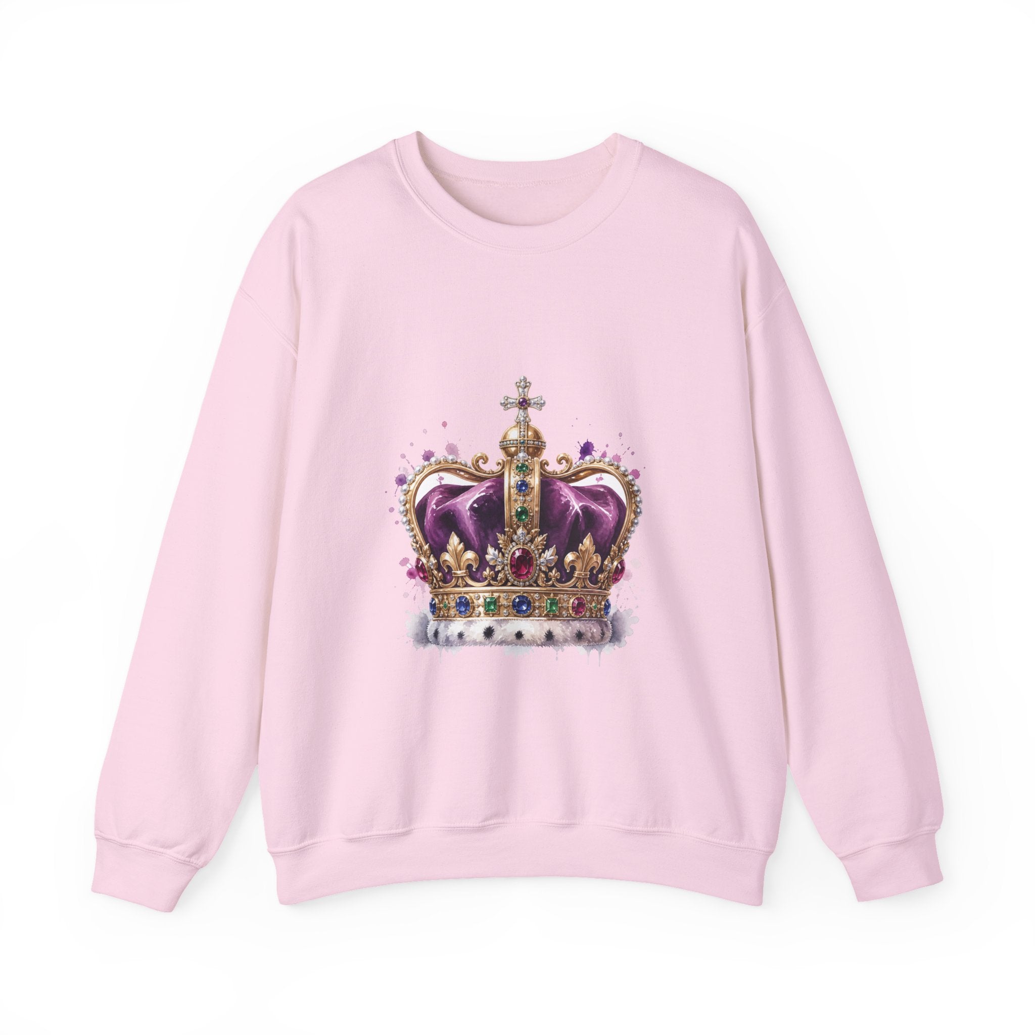 Matching Couple Sweatshirt - Crown & Shield Matching Couple Crewneck Sweatshirt Watercolor Art His Hers Engagement Gift - Design A