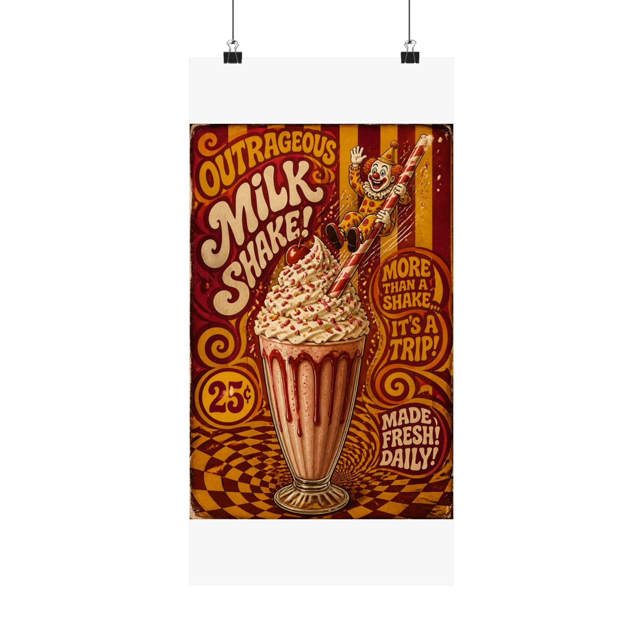 Milkshake Slide Clown Wall Art Poster 24×36 Psychedelic Dining Room Decor Maximalist Print