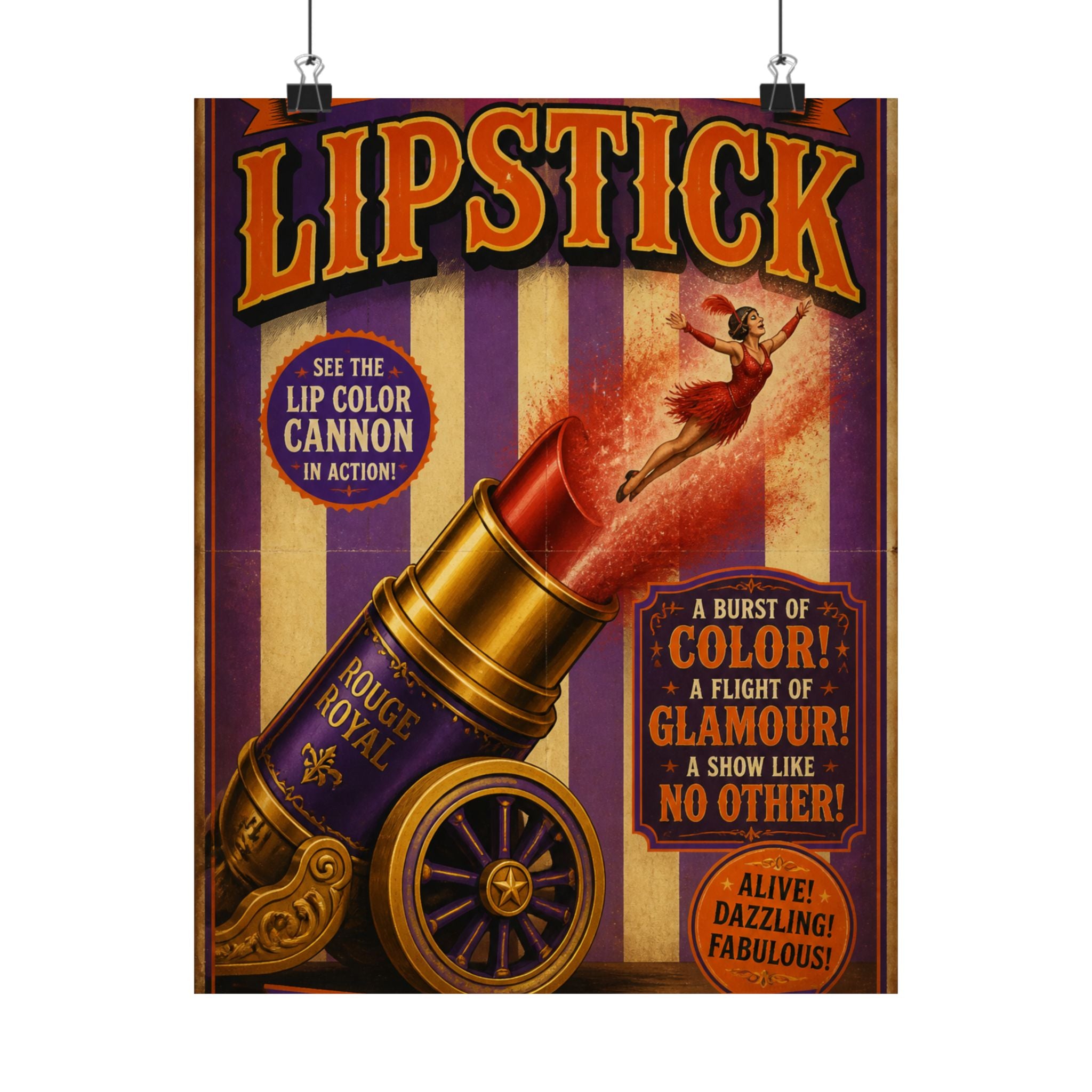 Lipstick Cannon Wall Art Poster 24×36 Vintage Circus Bedroom Decor Maximalist Print