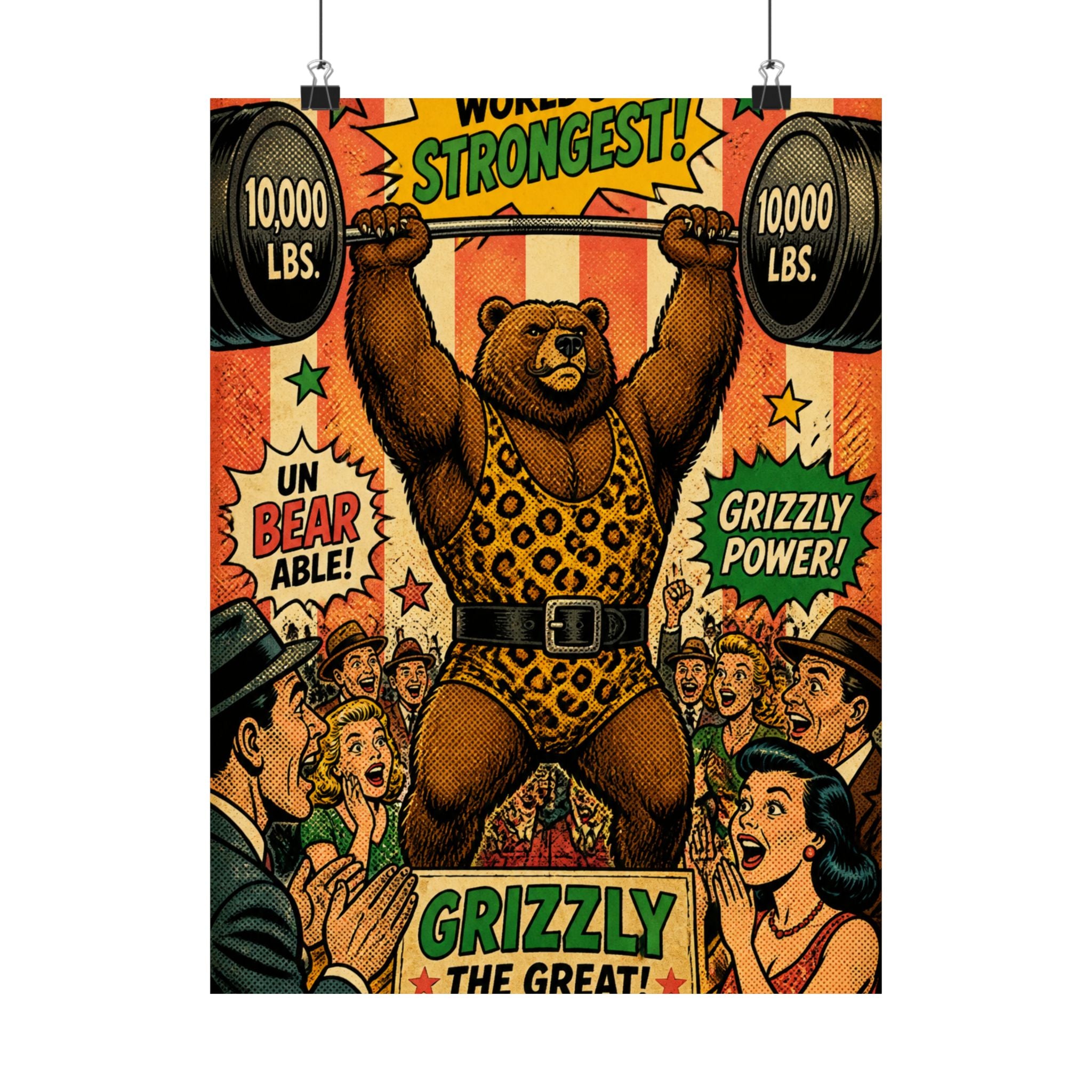 Strongman Bear Wall Art Poster 24×36 Pop Art Restaurant Decor Maximalist Print