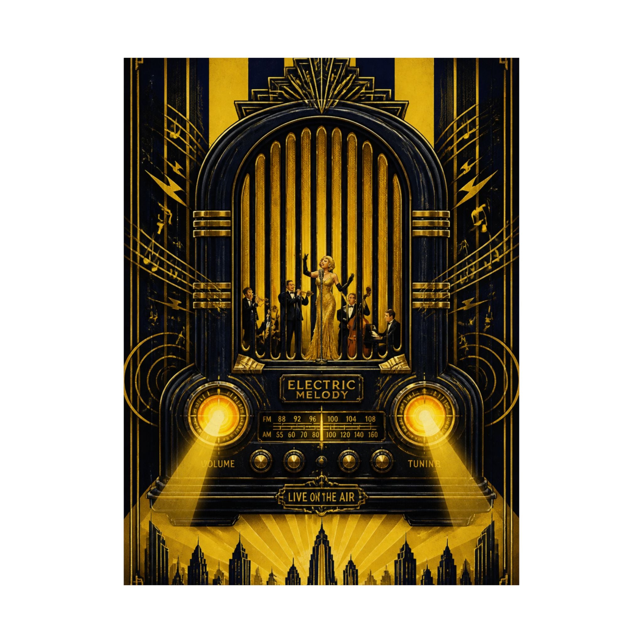 Vintage Radio Stage Wall Art Poster 18×24 Art Deco Entryway Decor Maximalist Print