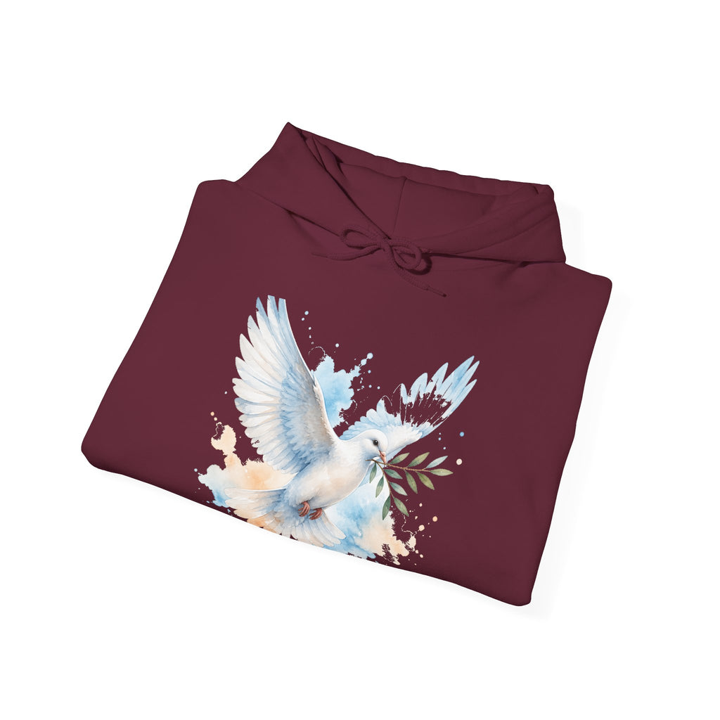 Matching Couple Sweatshirt - Wolf & Dove Matching Couple Hooded Sweatshirt Watercolor Art His Hers Engagement Gift - Design B