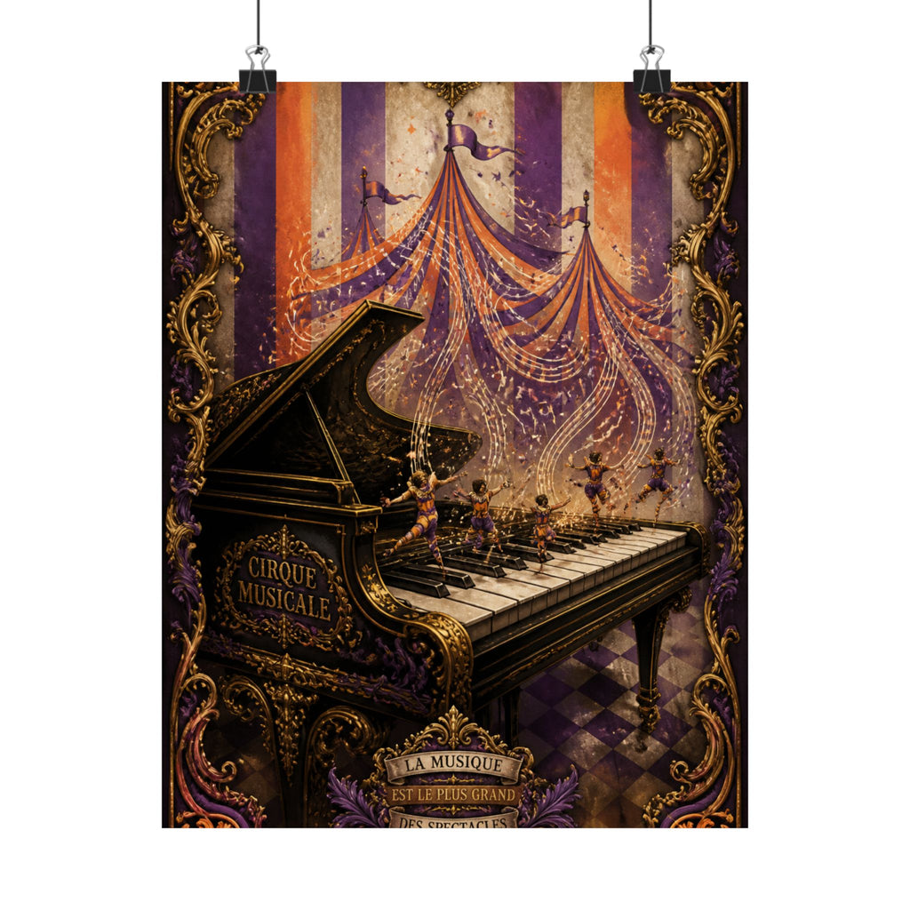 Grand Piano Acrobats Wall Art Poster 24×36 Baroque Studio Decor Maximalist Print