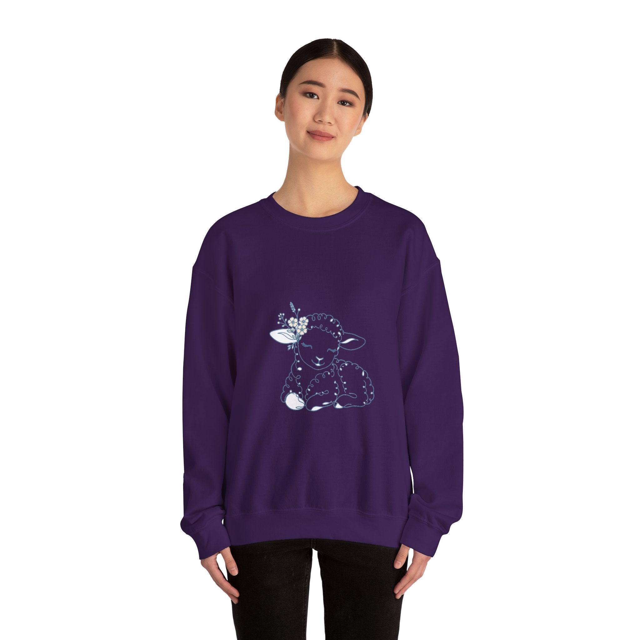 Matching Couple Sweatshirt - Lion & Lamb Matching Couple Crewneck Sweatshirt Minimalist Art His Hers Valentine Gift - Design B