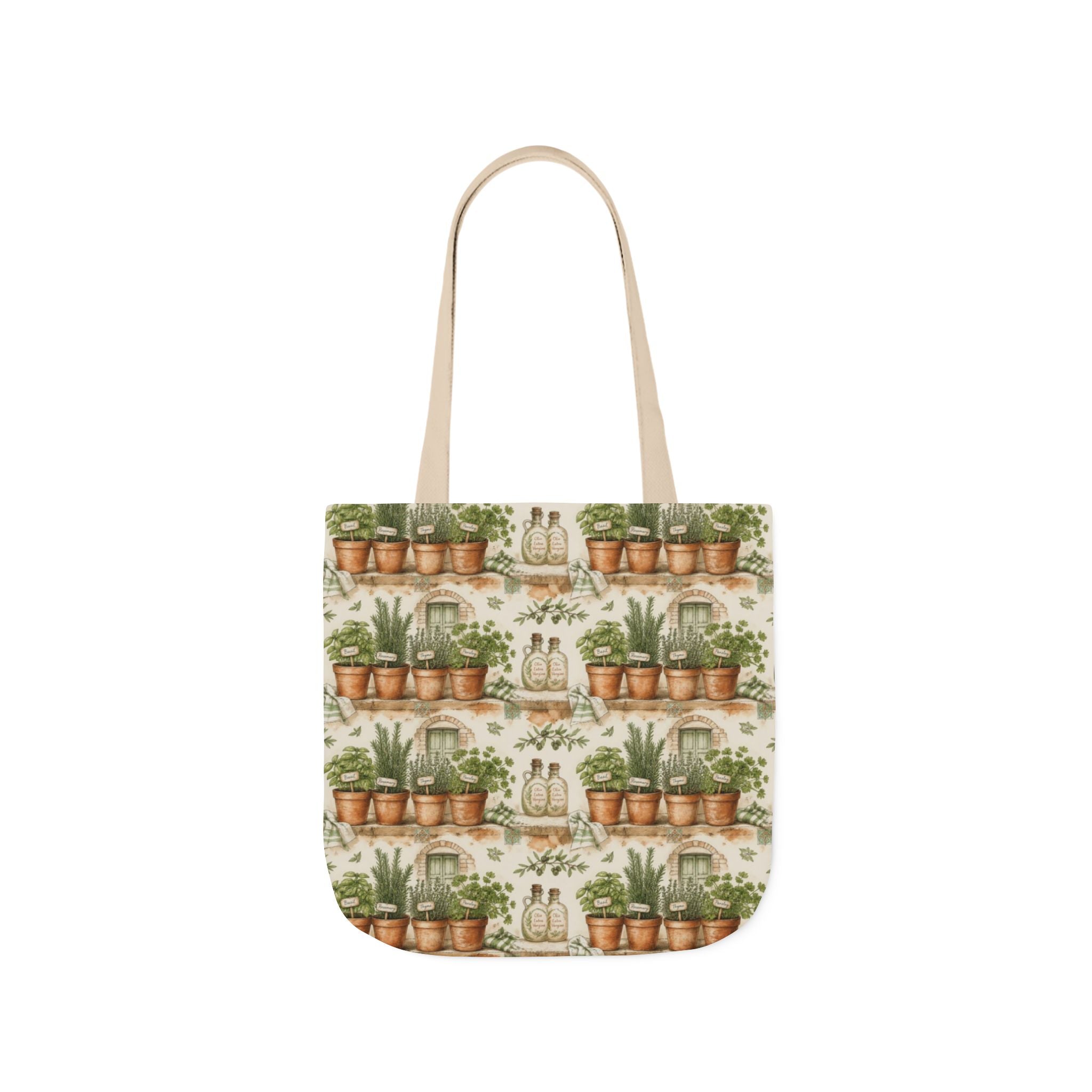 Terracotta Herb Pots Canvas Tote Bag Mediterranean Kitchen Watercolor Design Italian Cottagecore Gift