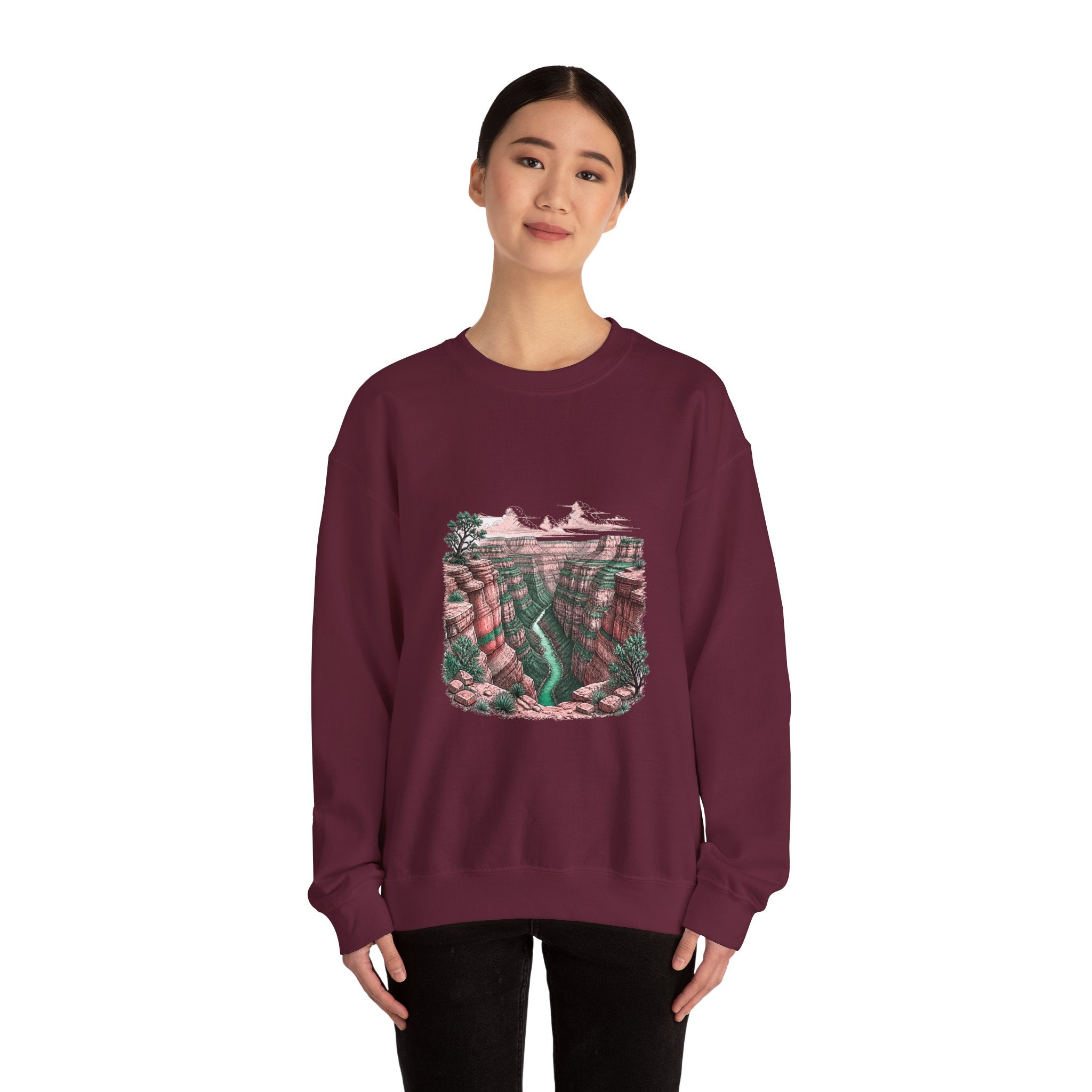 Matching Couple Sweatshirt - Lavender Fields & Canyon Matching Couple Comfort Colors Crew Hand-Drawn Art His Hers Anniversary Gift - Design B
