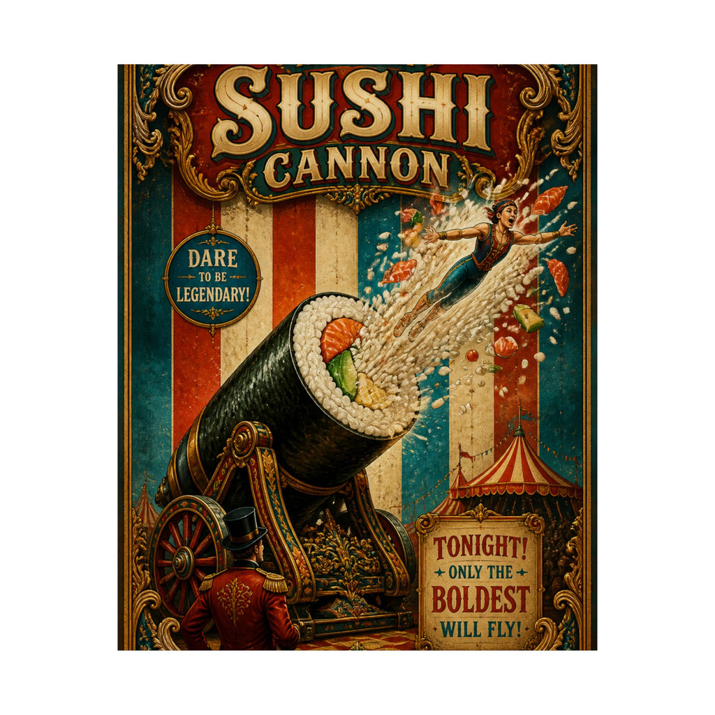 Sushi Roll Cannon Wall Art Poster 24×36 Baroque Studio Decor Maximalist Print