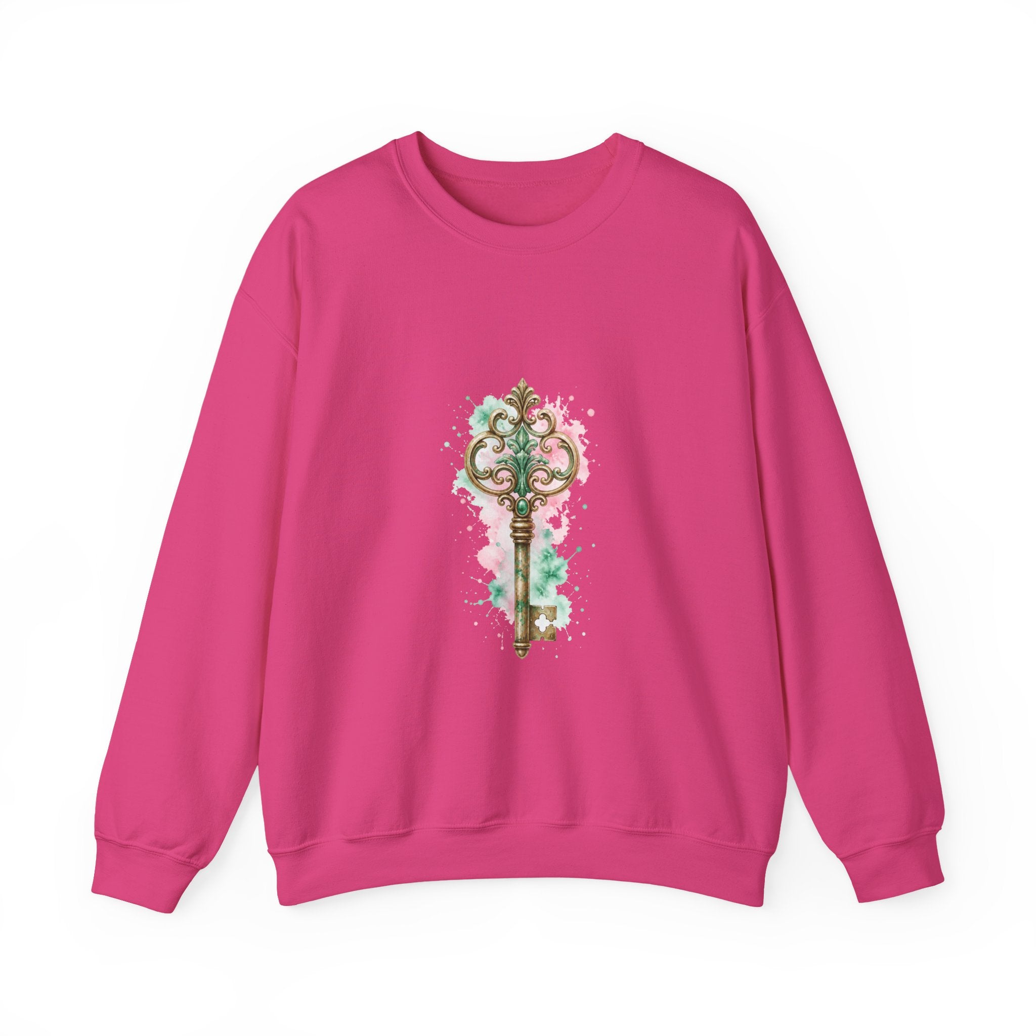 Matching Couple Sweatshirt - Key & Lock Matching Couple Crewneck Sweatshirt Watercolor Art His Hers Engagement Gift - Design A