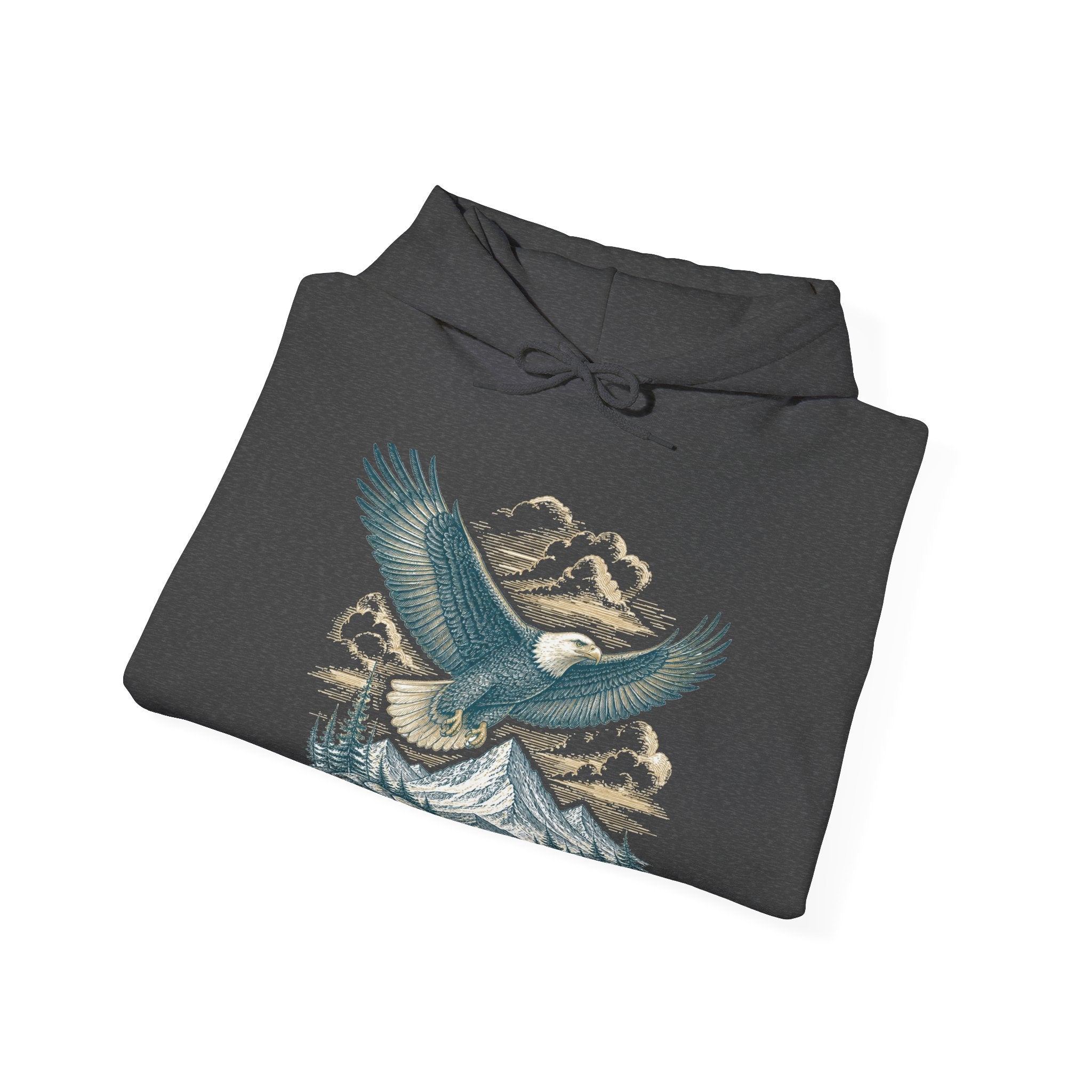 Matching Couple Sweatshirt - Eagle & Whale Matching Couple Hooded Sweatshirt Vintage Art His Hers Wedding Gift - Design A