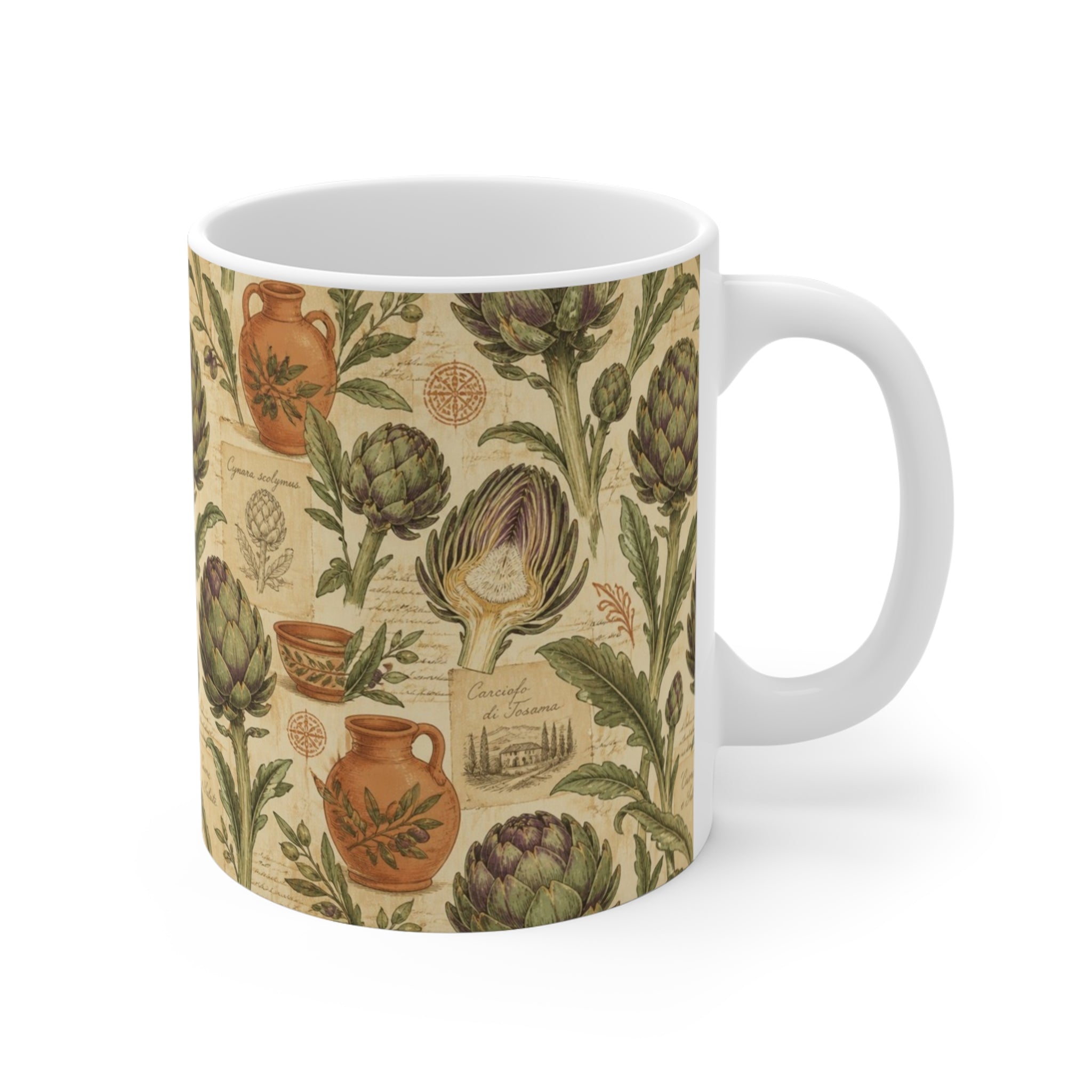 Globe Artichokes 11oz Ceramic Mug Mediterranean Kitchen Botanical Design Italian Cottagecore Gift
