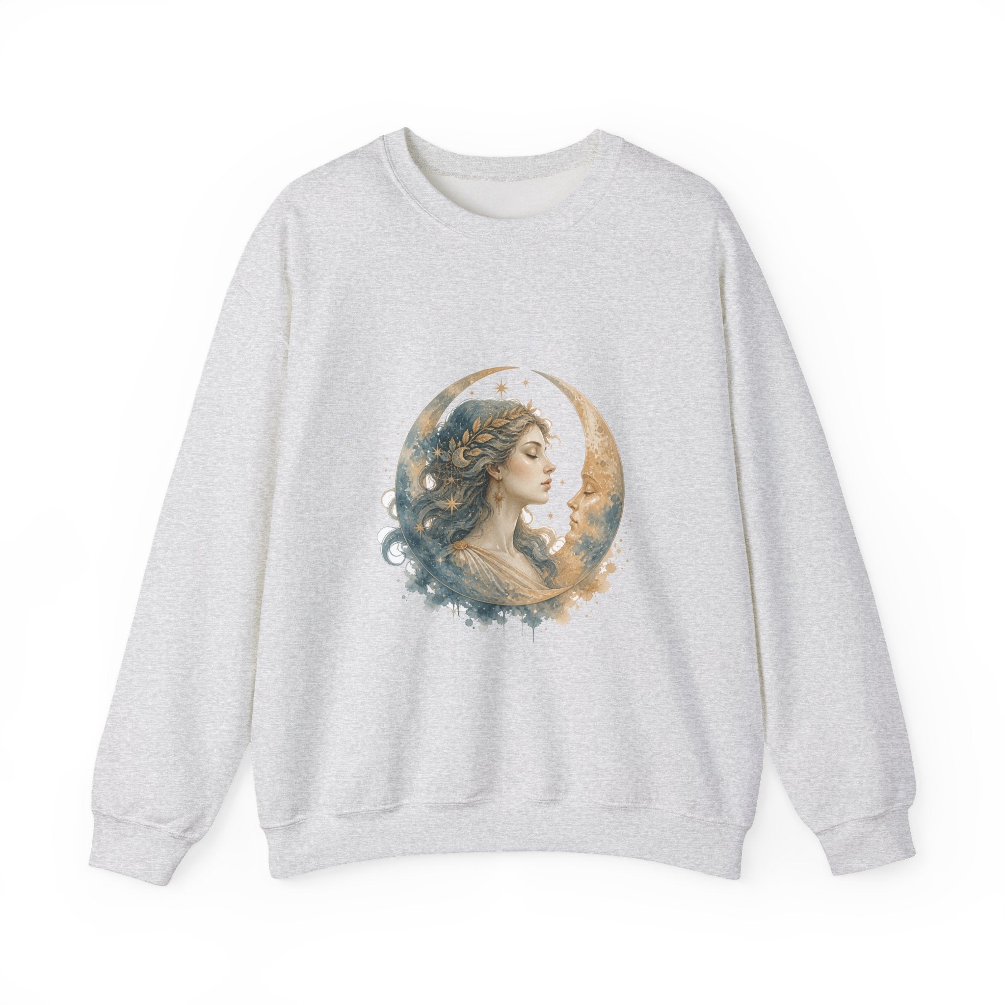 Matching Couple Sweatshirt - Helios & Selene Matching Couple Premium Fleece Sweatshirt Watercolor Art His Hers Birthday Gift - Design B