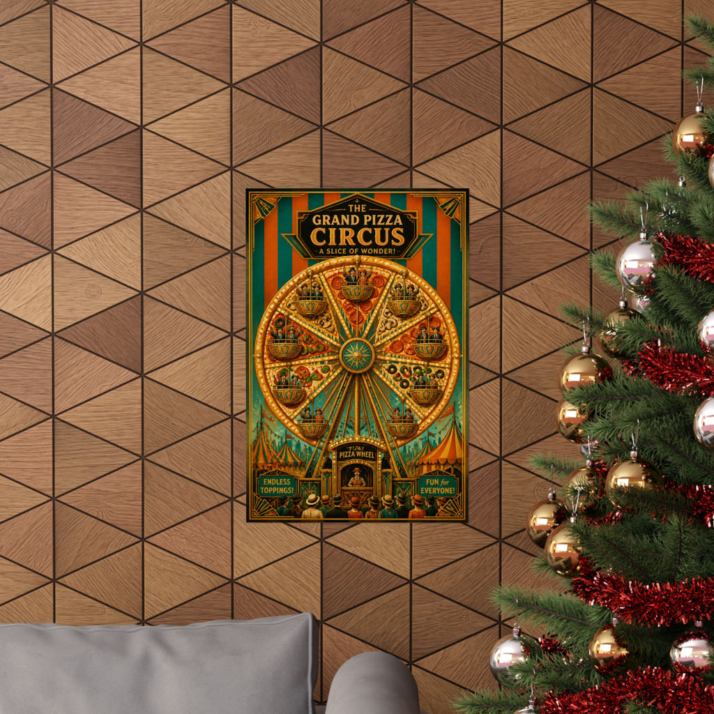 Pizza Ferris Wheel Wall Art Poster 24×36 Art Deco Bar Area Decor Maximalist Print