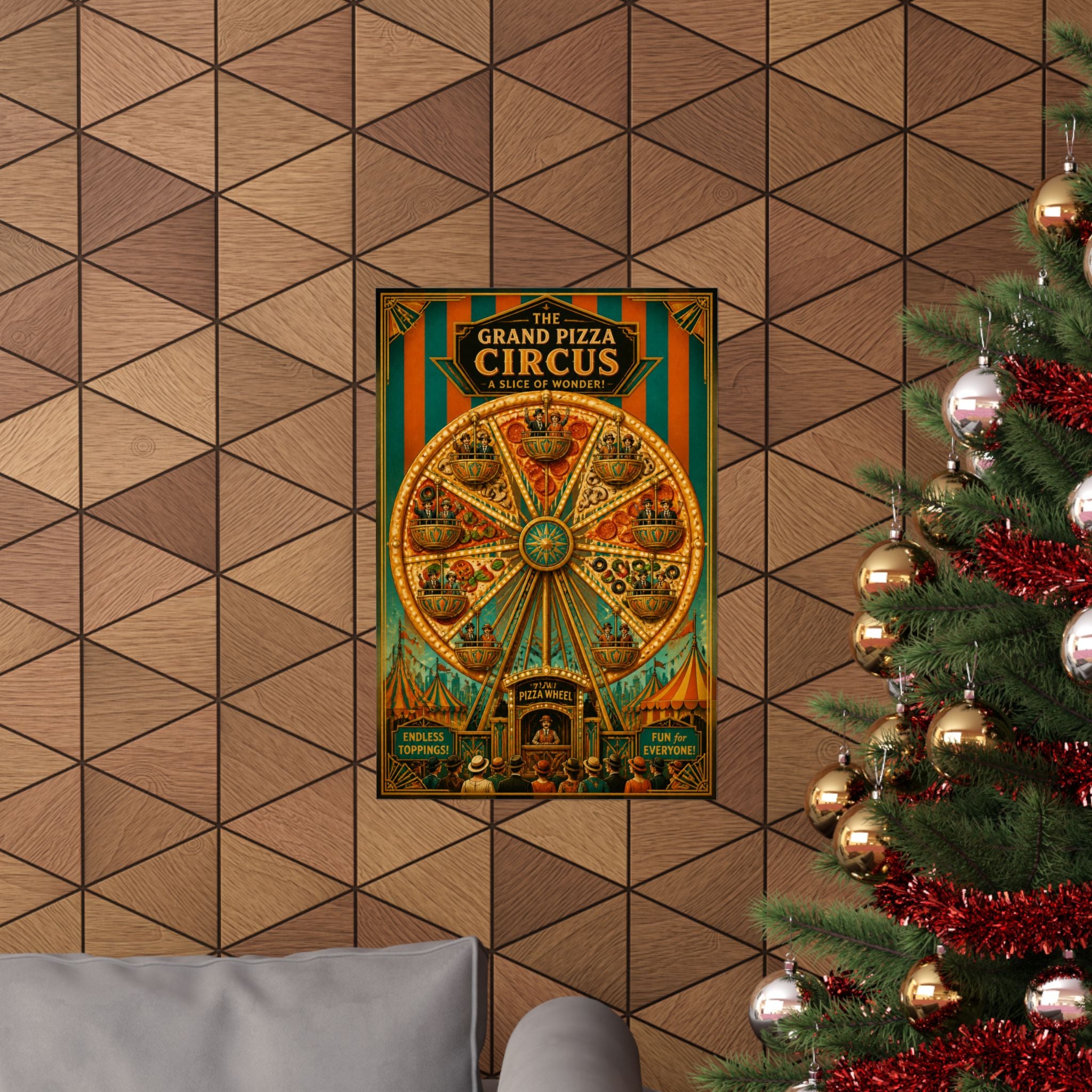 Pizza Ferris Wheel Wall Art Poster 24×36 Art Deco Bar Area Decor Maximalist Print