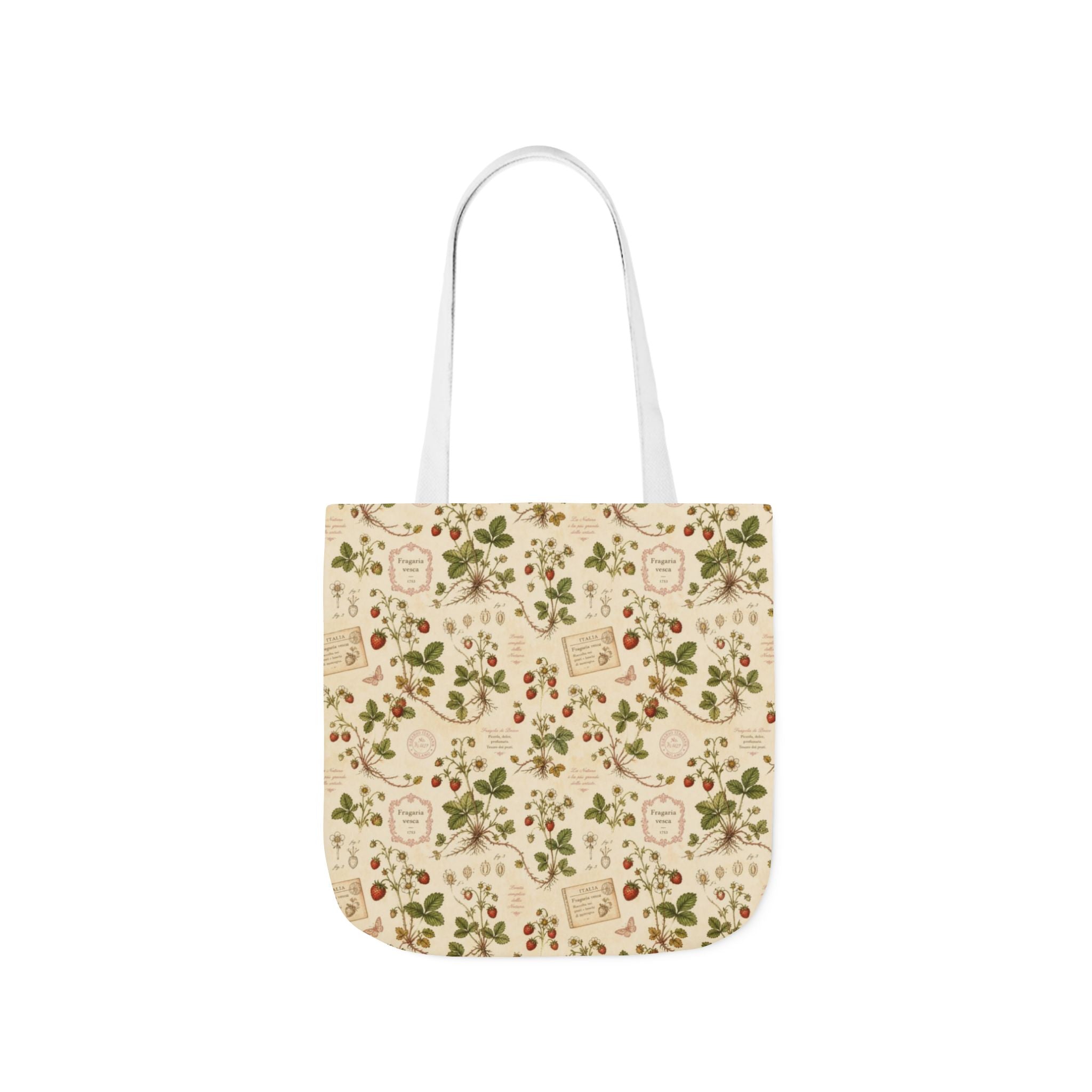 Wild Strawberries Canvas Tote Bag Mediterranean Kitchen Botanical Design Italian Cottagecore Gift