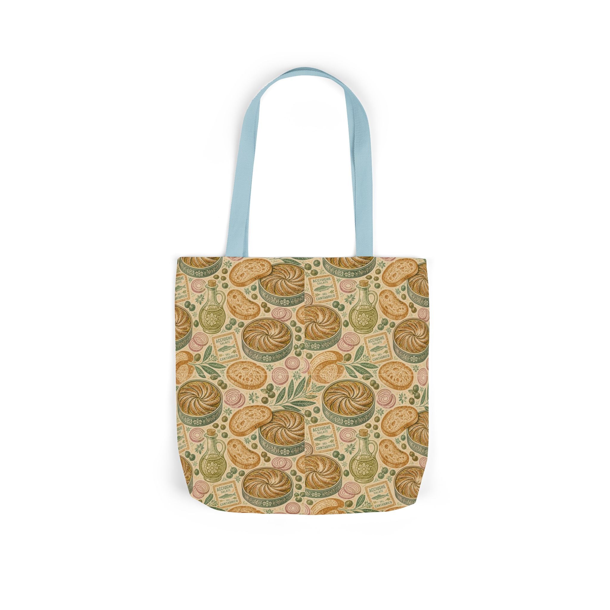 Anchovies & Capers Canvas Tote Bag Mediterranean Kitchen Linocut Design Italian Cottagecore Gift
