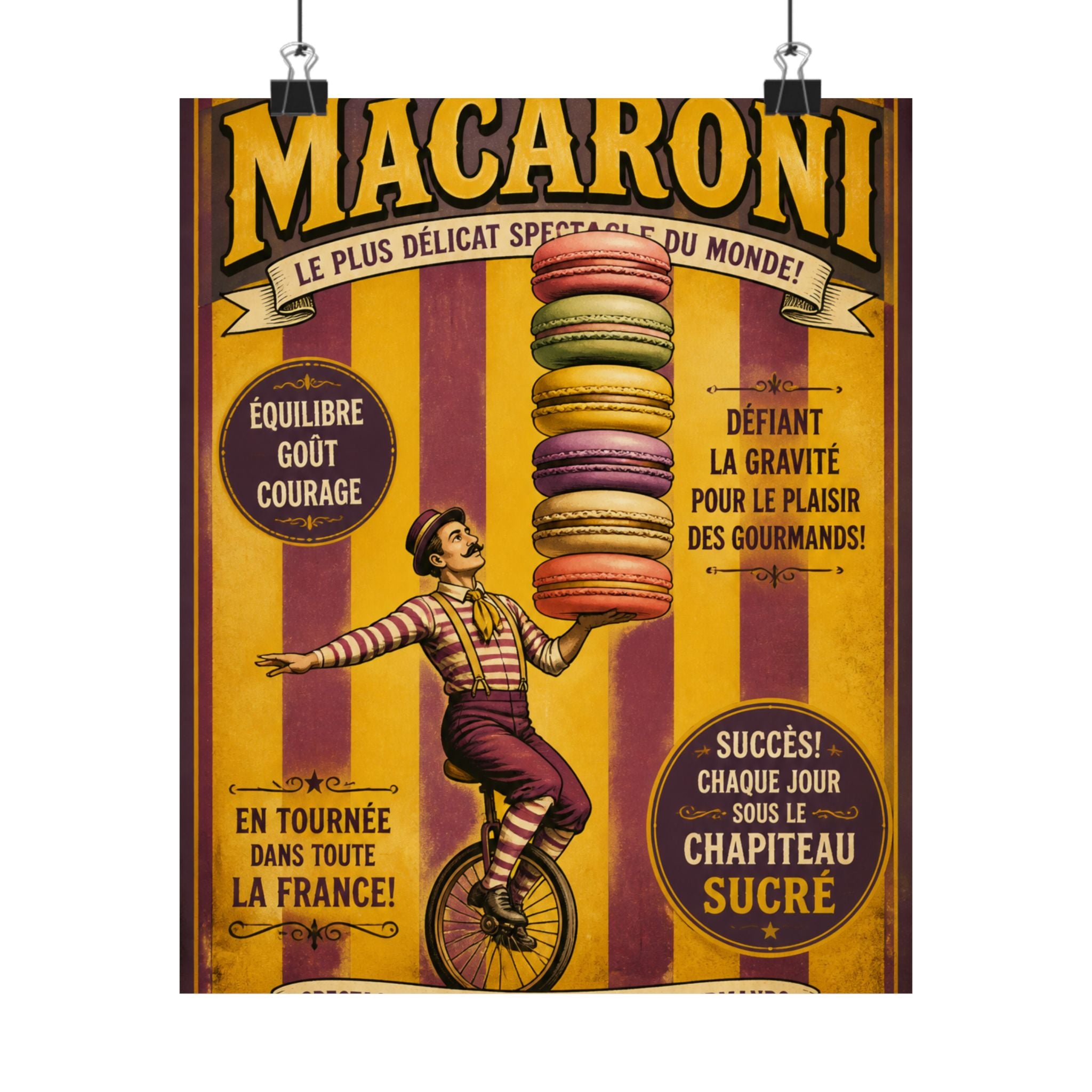 Macaron Balancing Tower Wall Art Poster 24×36 Vintage Circus Bedroom Decor Maximalist Print