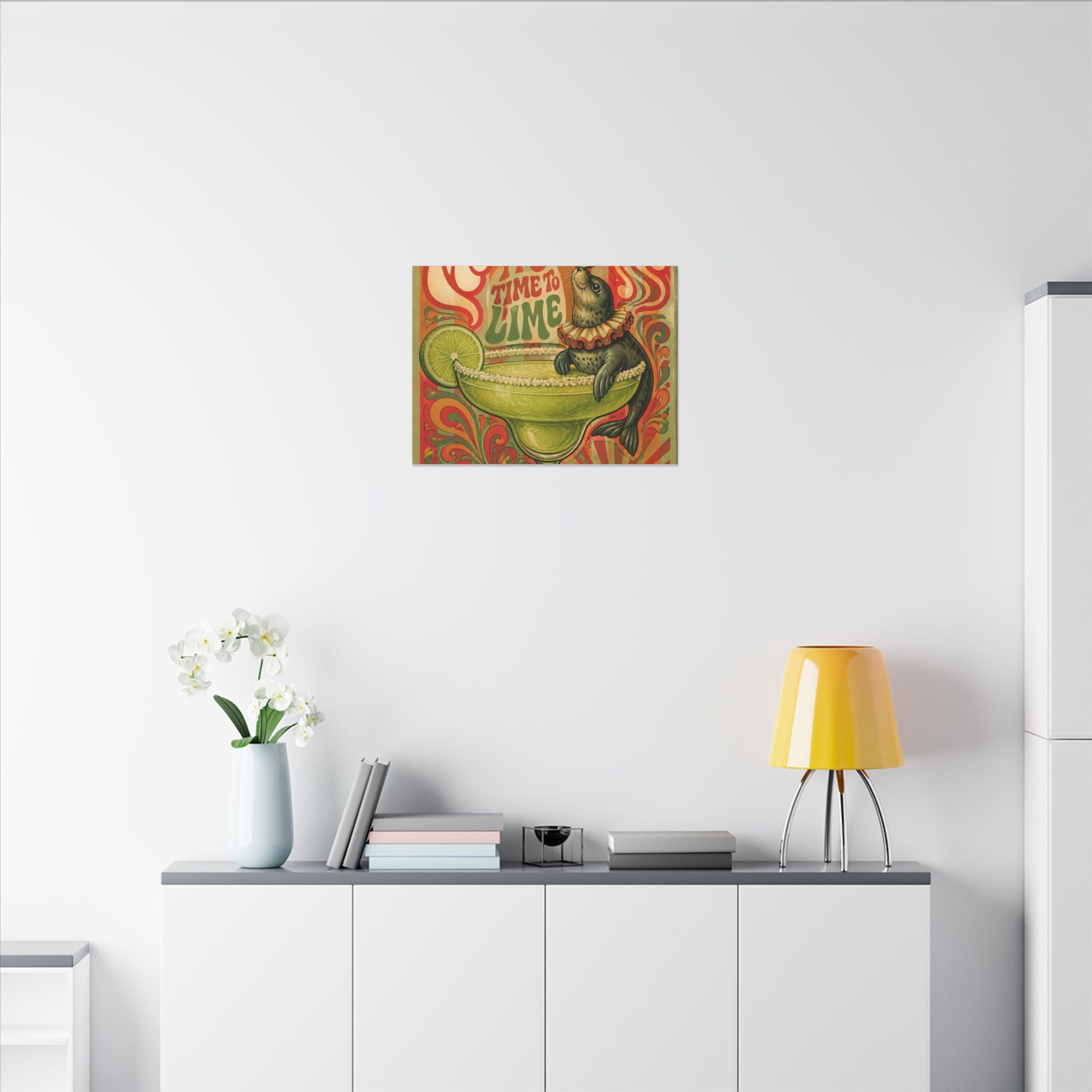 Margarita Balancing Seal Wall Art Canvas 16×20 Psychedelic Cafe Decor Maximalist Print