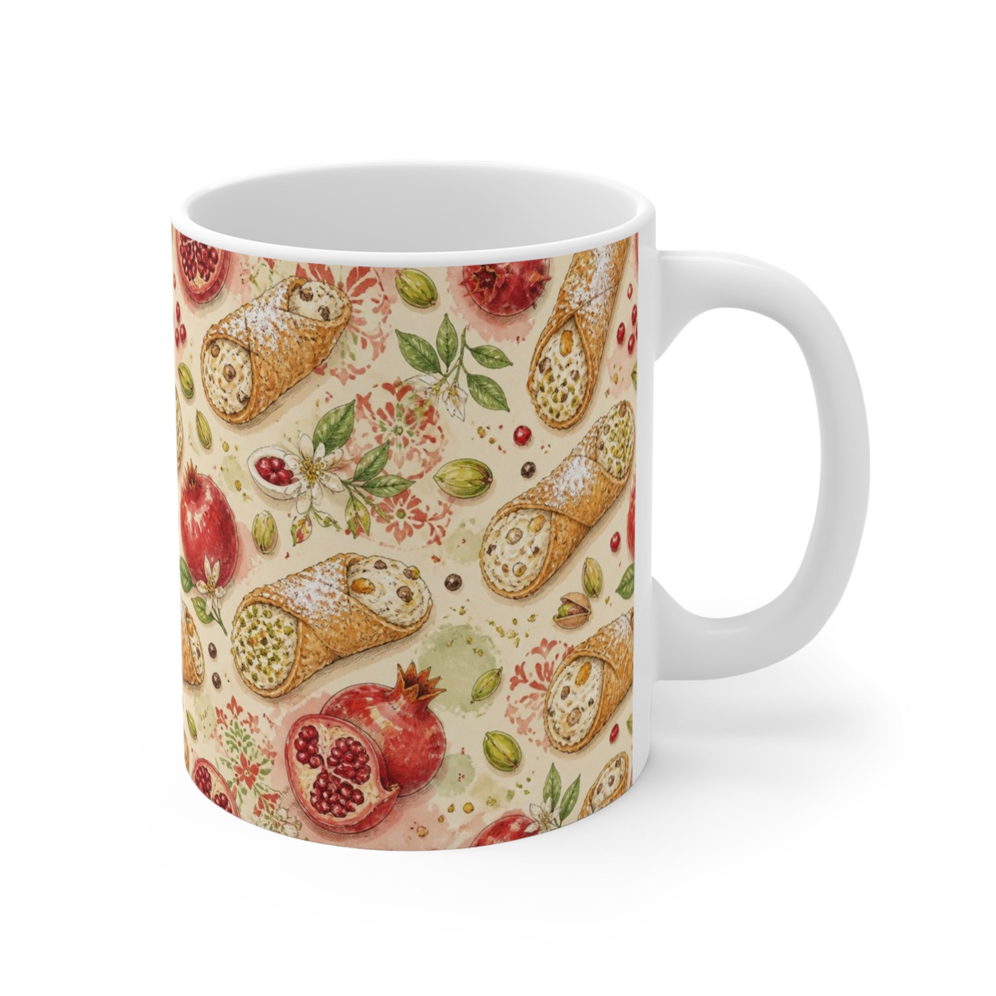 Sicilian Cannoli 11oz Ceramic Mug Mediterranean Kitchen Watercolor Design Italian Cottagecore Gift