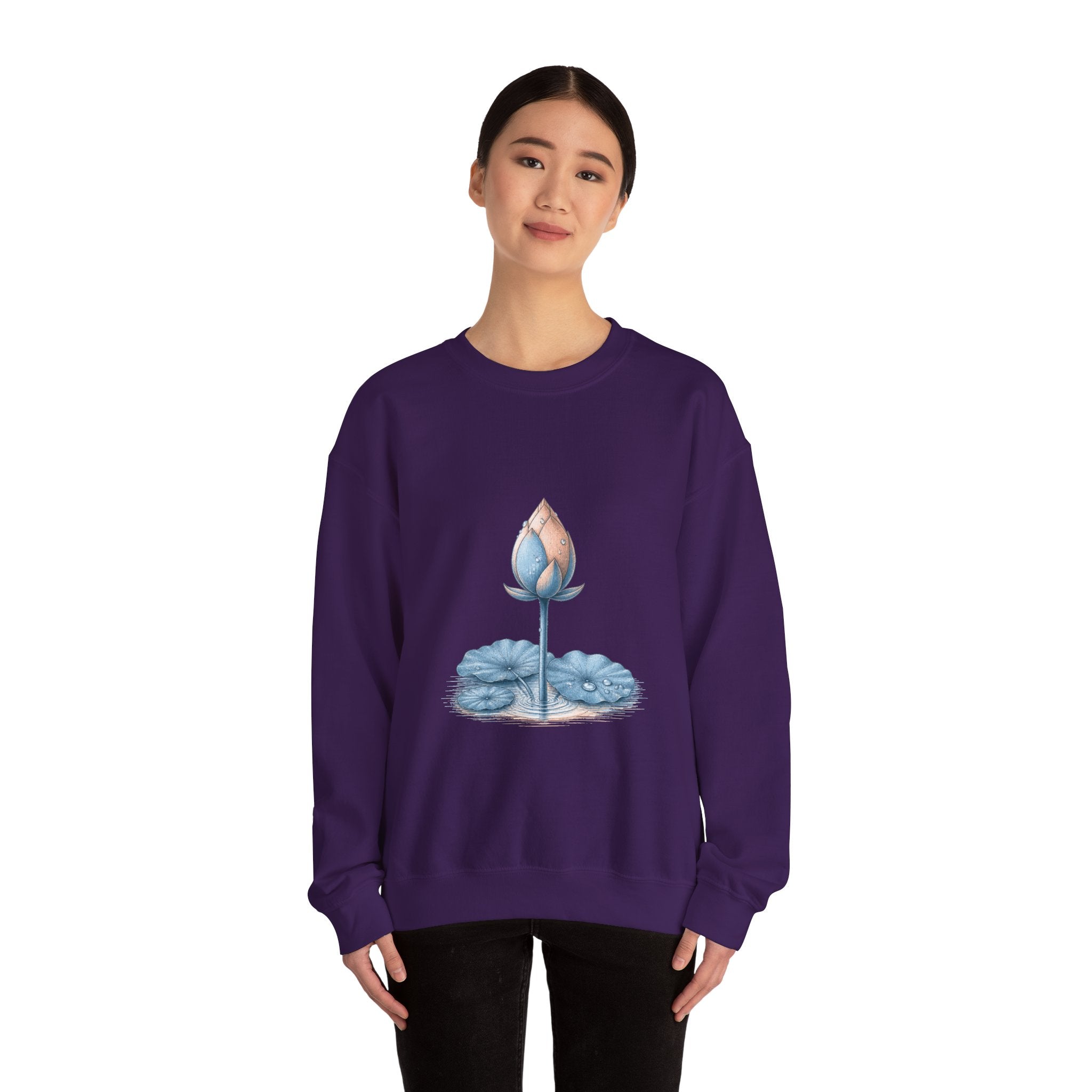 Matching Couple Sweatshirt - Open & Closed Lotus Matching Couple Premium Fleece Sweatshirt Vintage Art His Hers Honeymoon Gift - Design B