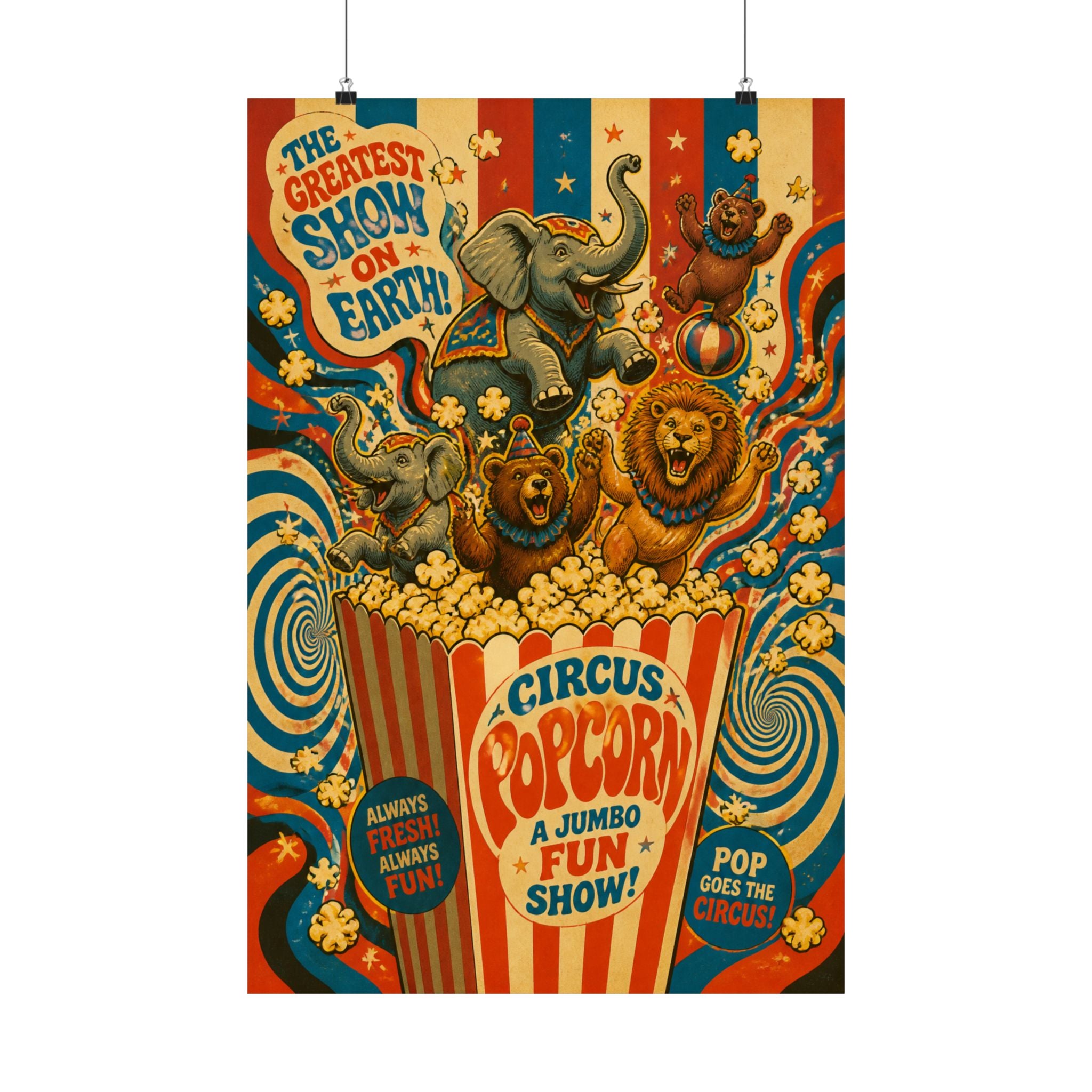 Popcorn Box Animals Wall Art Poster 24×36 Psychedelic Dining Room Decor Maximalist Print