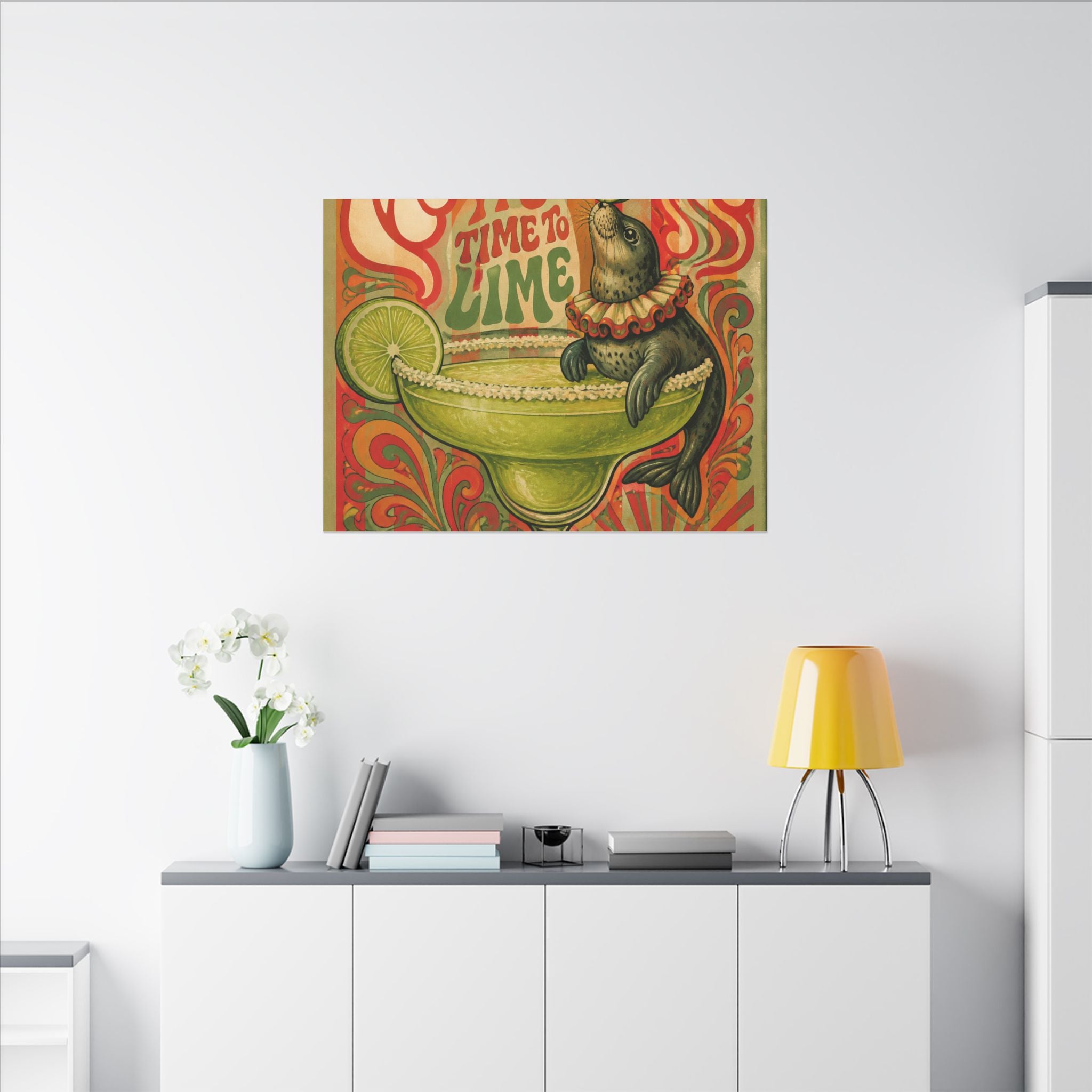 Margarita Balancing Seal Wall Art Canvas 16×20 Psychedelic Cafe Decor Maximalist Print