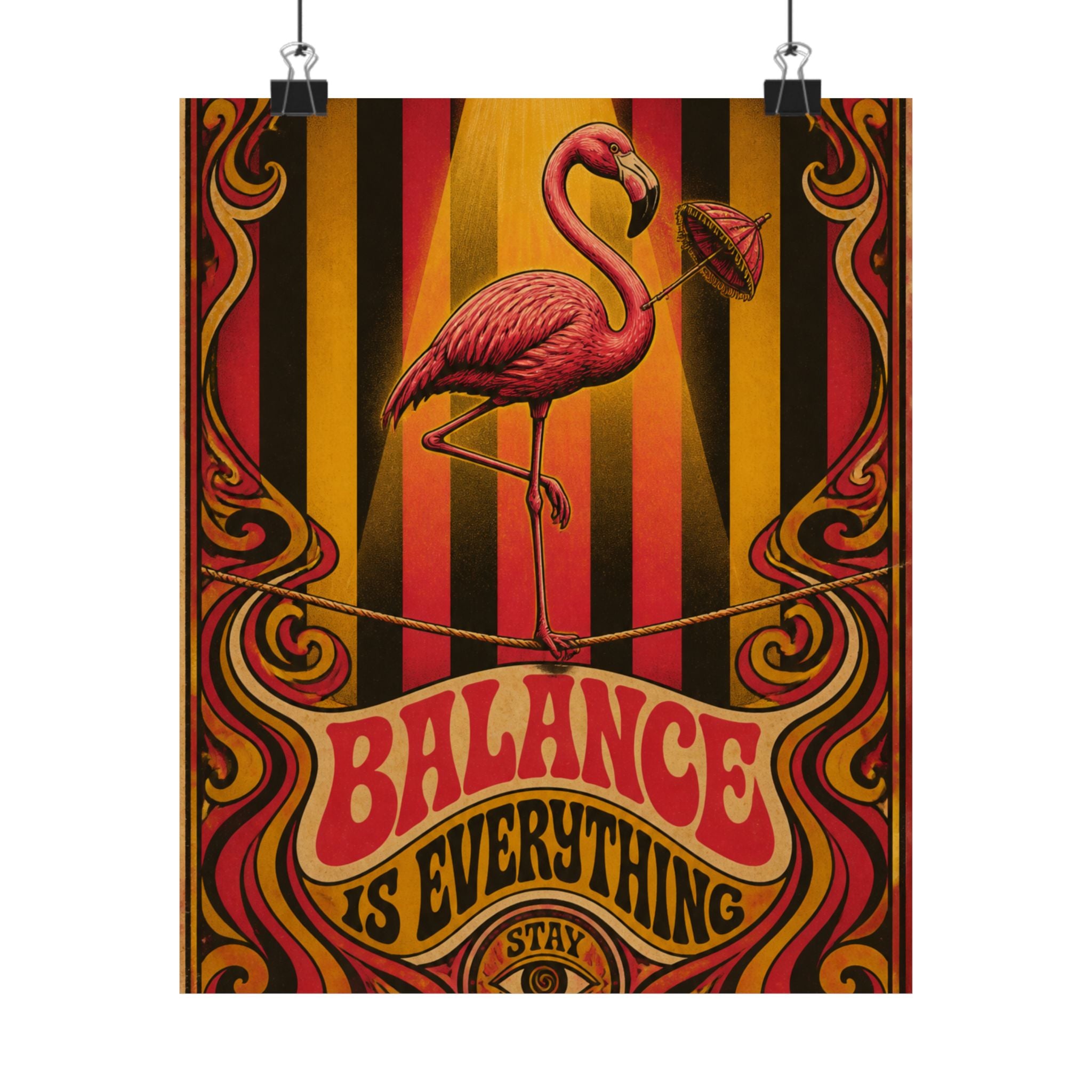 Flamingo Tightrope Wall Art Poster 24×36 Psychedelic Dining Room Decor Maximalist Print