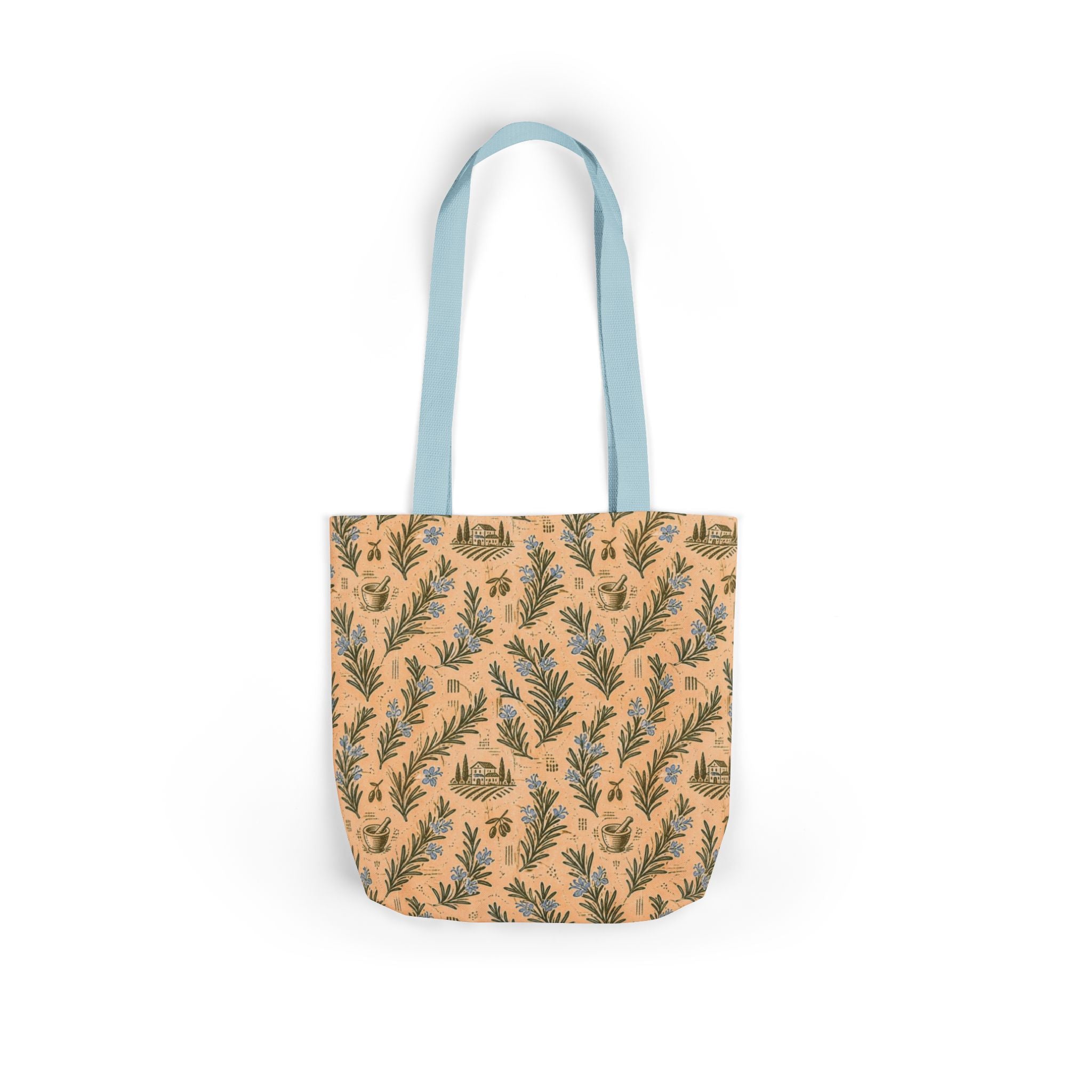 Rosemary Sprigs Canvas Tote Bag Mediterranean Kitchen Linocut Design Italian Cottagecore Gift