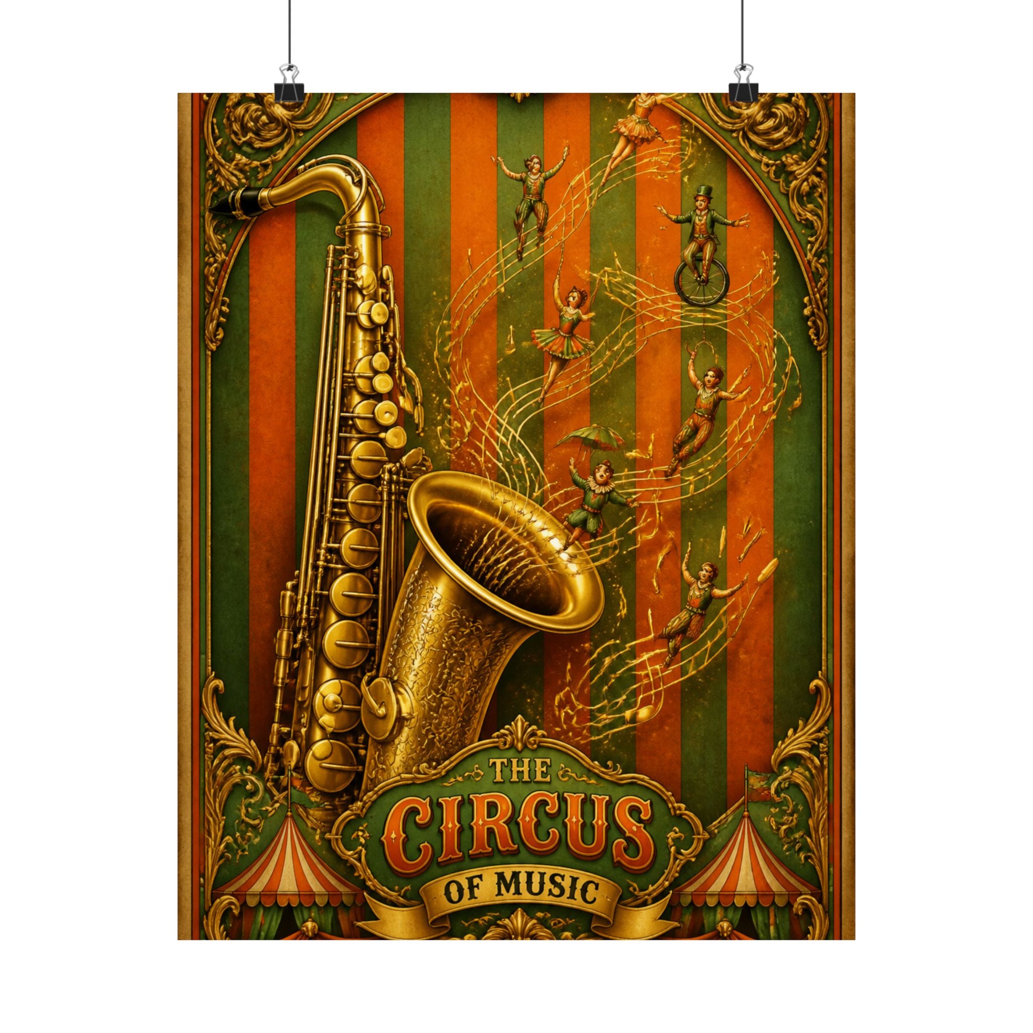 Saxophone Music Circus Wall Art Poster 24×36 Baroque Studio Decor Maximalist Print