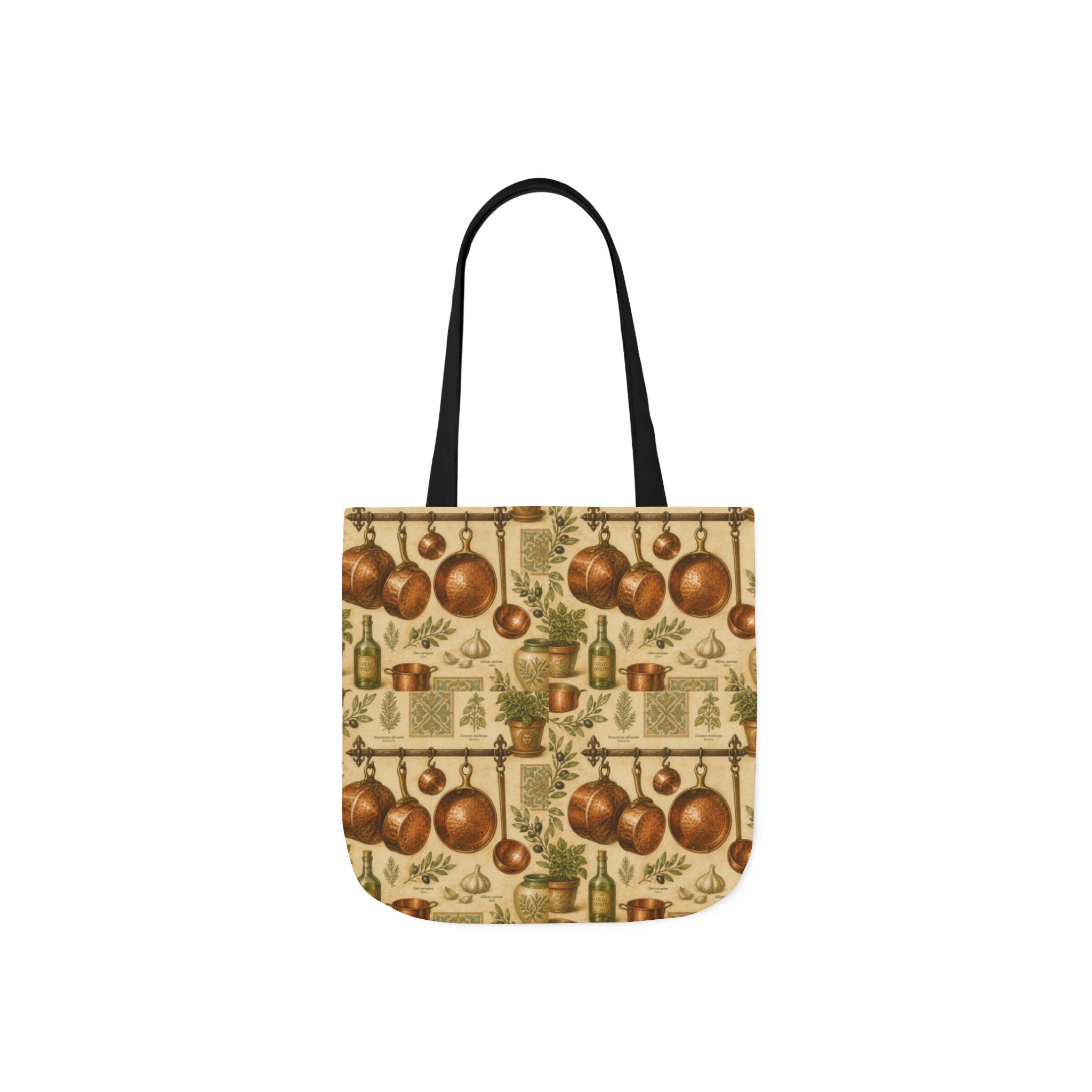 Copper Cookware Canvas Tote Bag Mediterranean Kitchen Botanical Design Italian Cottagecore Gift