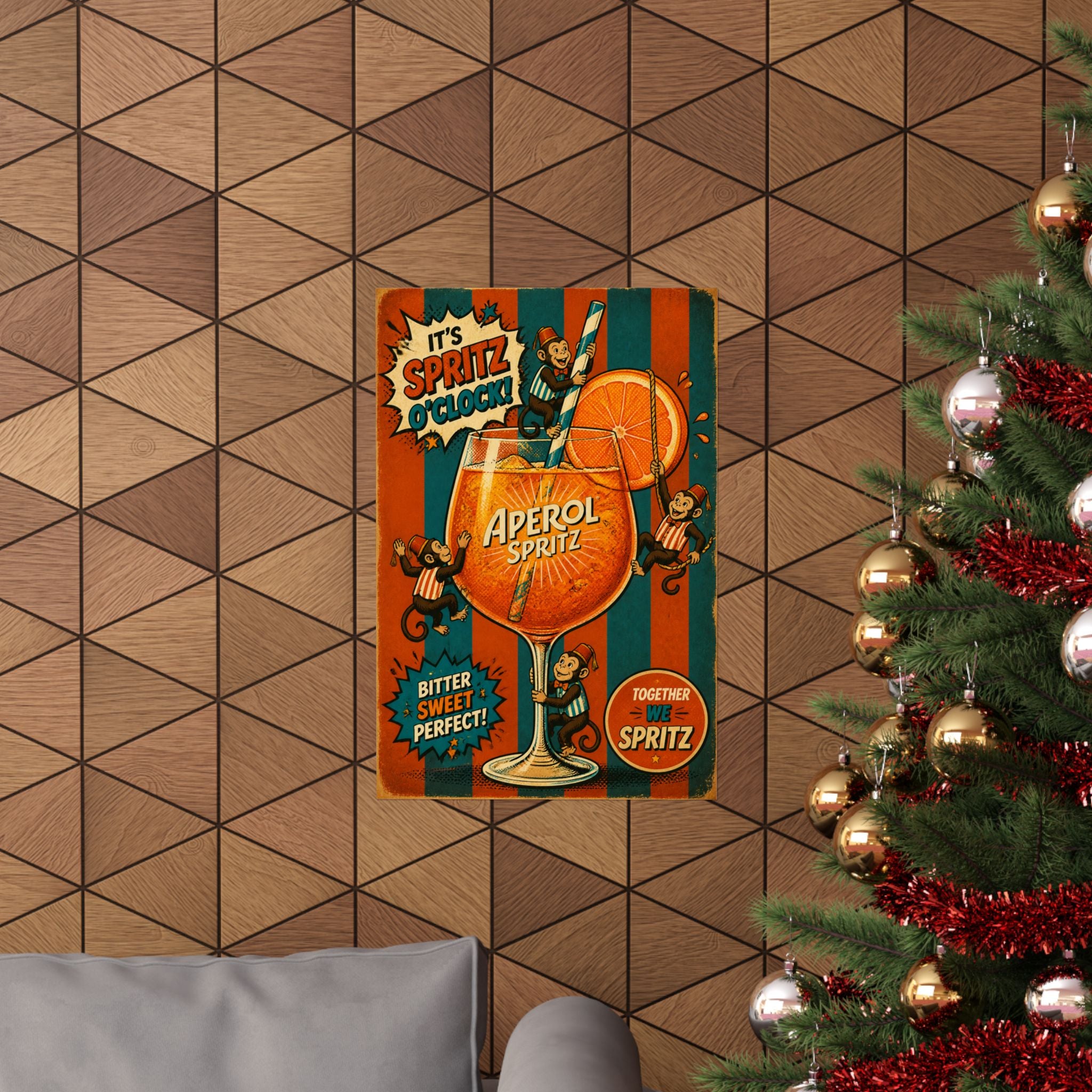 Aperol Spritz Monkeys Wall Art Poster 24×36 Pop Art Restaurant Decor Maximalist Print