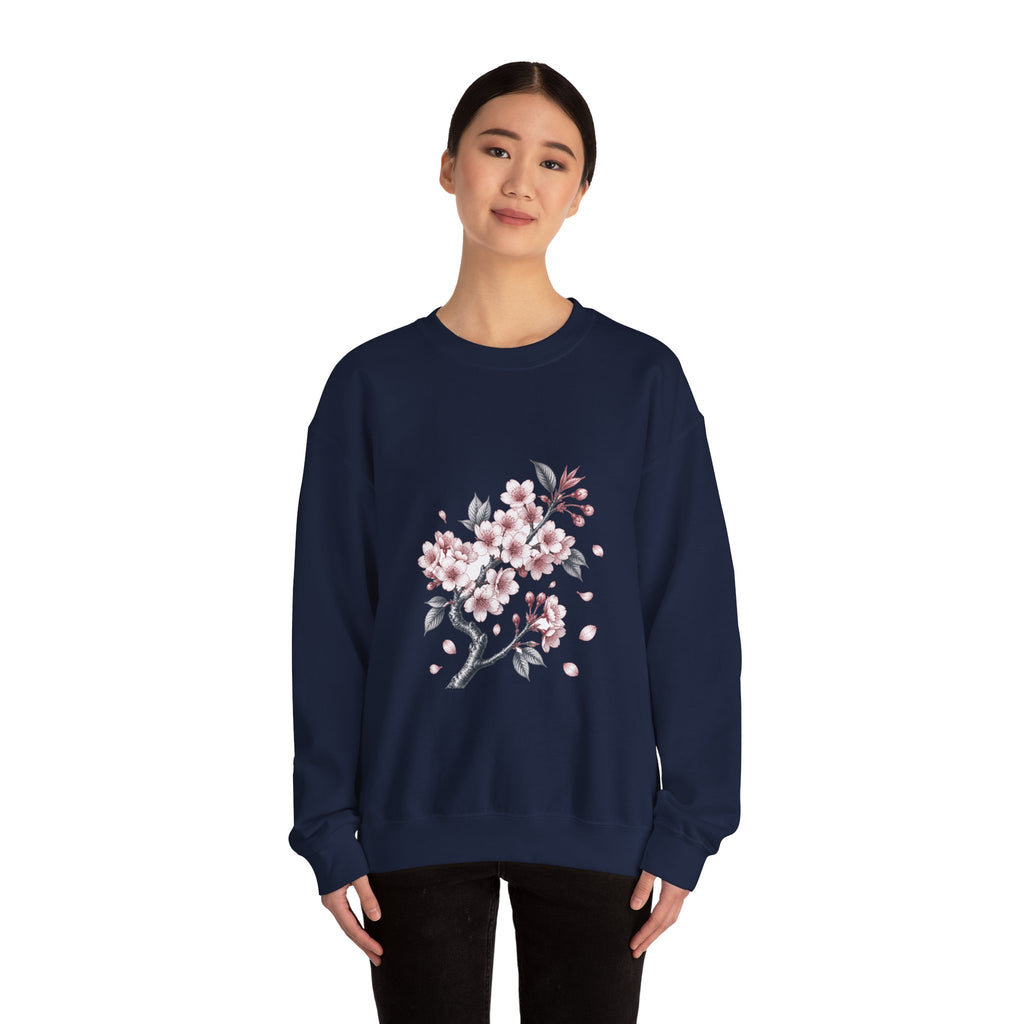 Matching Couple Sweatshirt - Cherry Blossom & Maple Leaf Matching Couple Crewneck Sweatshirt Vintage Art His Hers Wedding Gift - Design A