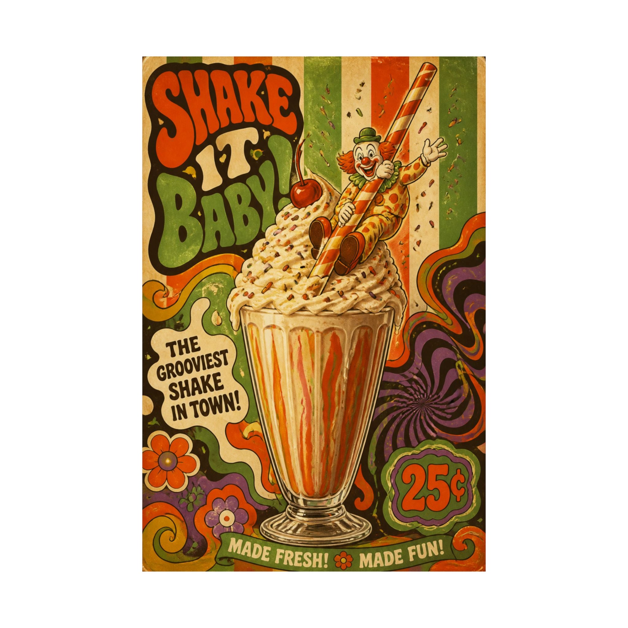 Milkshake Slide Clown Wall Art Poster 18×24 Psychedelic Cafe Decor Maximalist Print