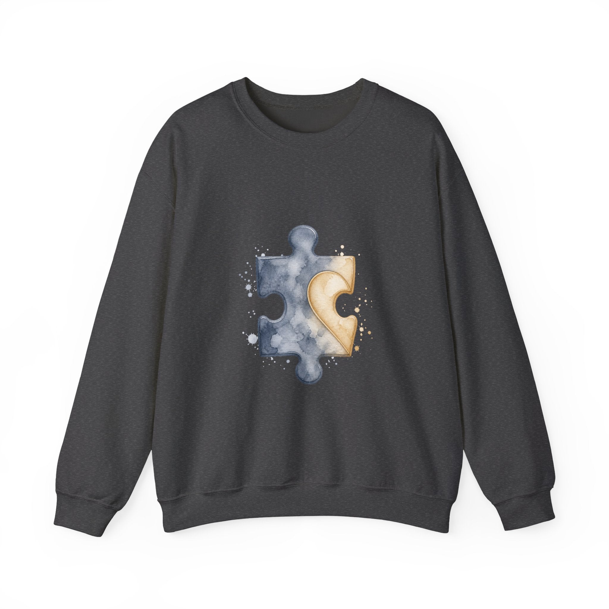 Matching Couple Sweatshirt - Puzzle Pieces Matching Couple Premium Fleece Sweatshirt Watercolor Art His Hers Birthday Gift - Design A