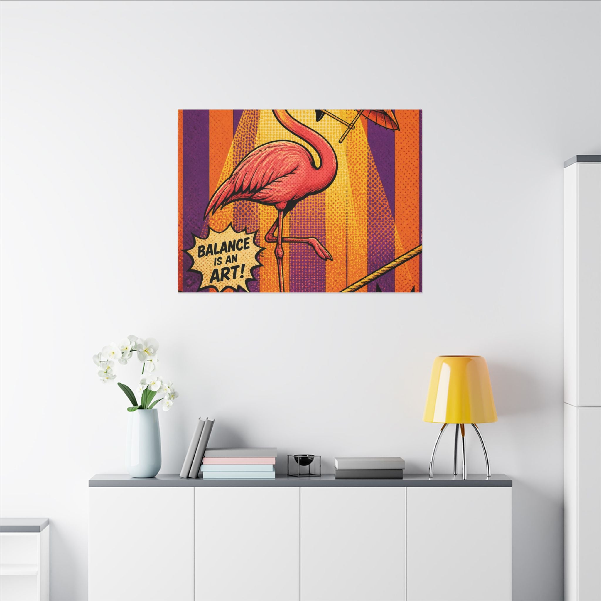 Flamingo Tightrope Wall Art Canvas 24×36 Pop Art Restaurant Decor Maximalist Print