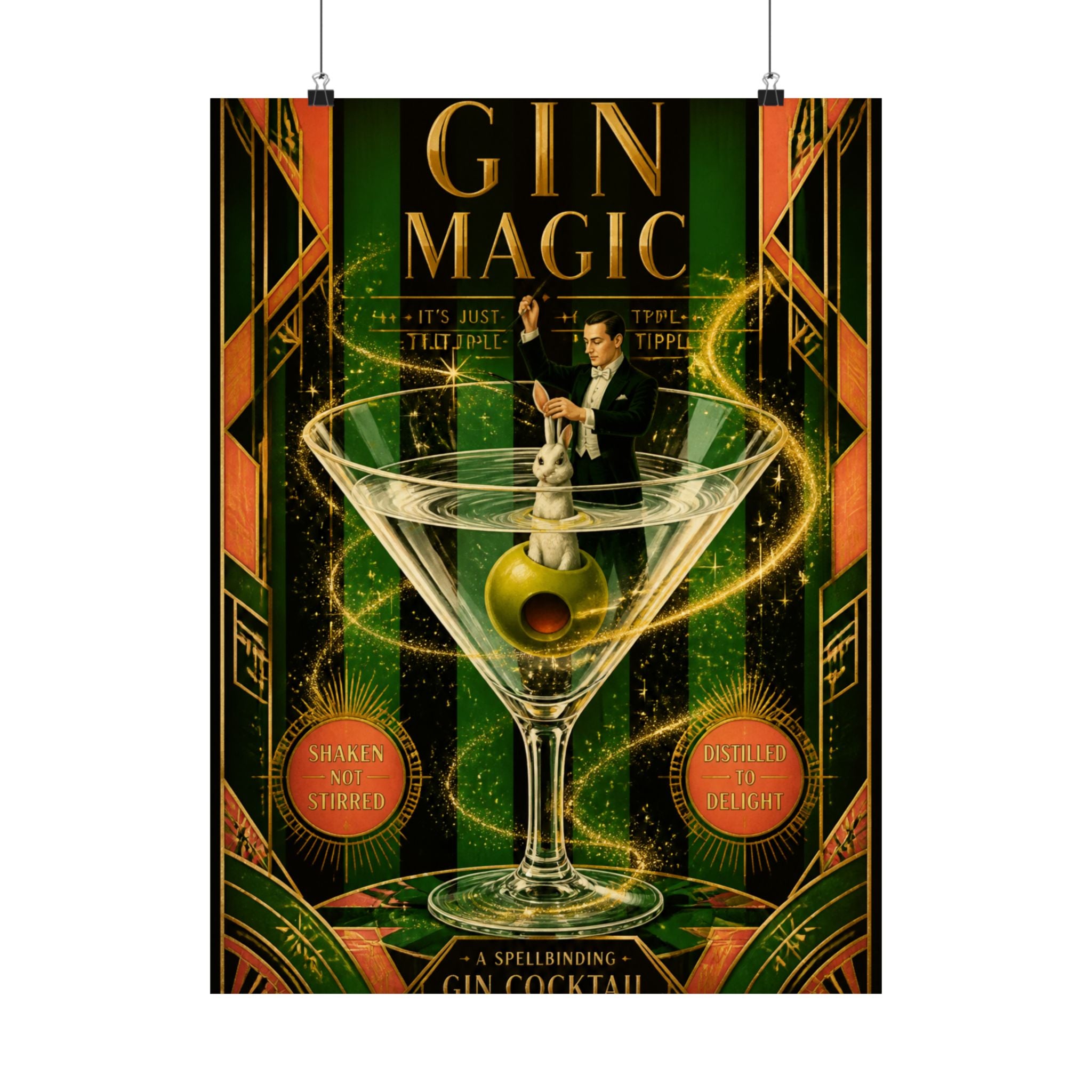 Martini Magician Wall Art Poster 24×36 Art Deco Bar Area Decor Maximalist Print