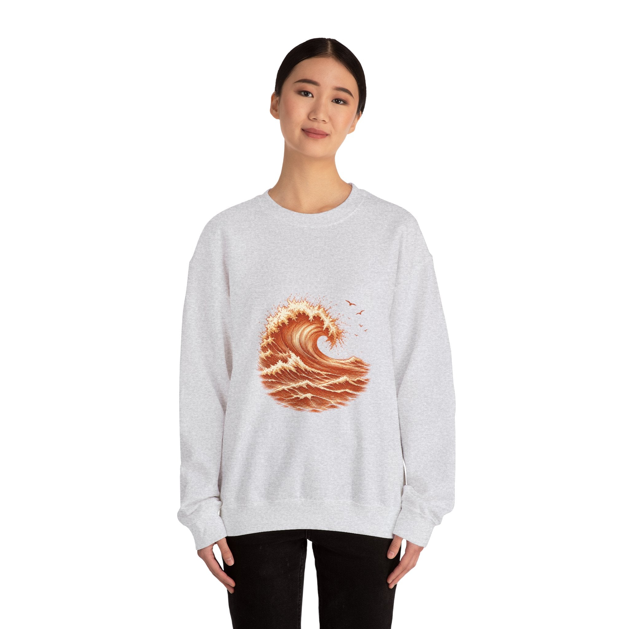 Matching Couple Sweatshirt - Mountain & Ocean Matching Couple Premium Fleece Sweatshirt Hand-Drawn Art His Hers Anniversary Gift - Design B