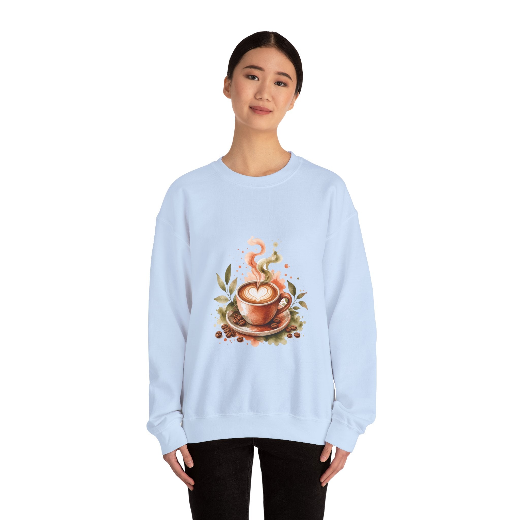 Matching Couple Sweatshirt - Coffee & Tea Matching Couple Crewneck Sweatshirt Watercolor Art His Hers Engagement Gift - Design A
