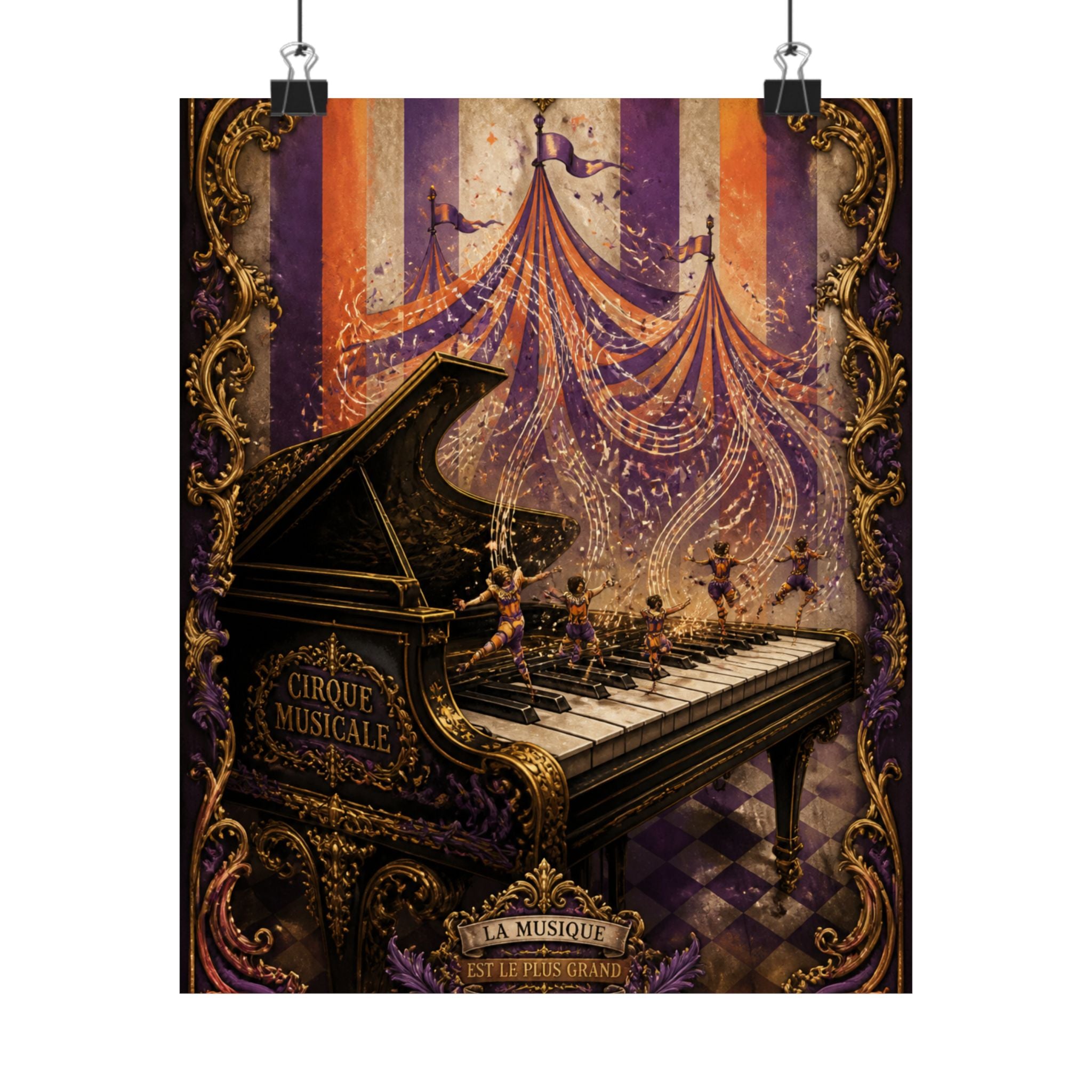 Grand Piano Acrobats Wall Art Poster 24×36 Baroque Studio Decor Maximalist Print