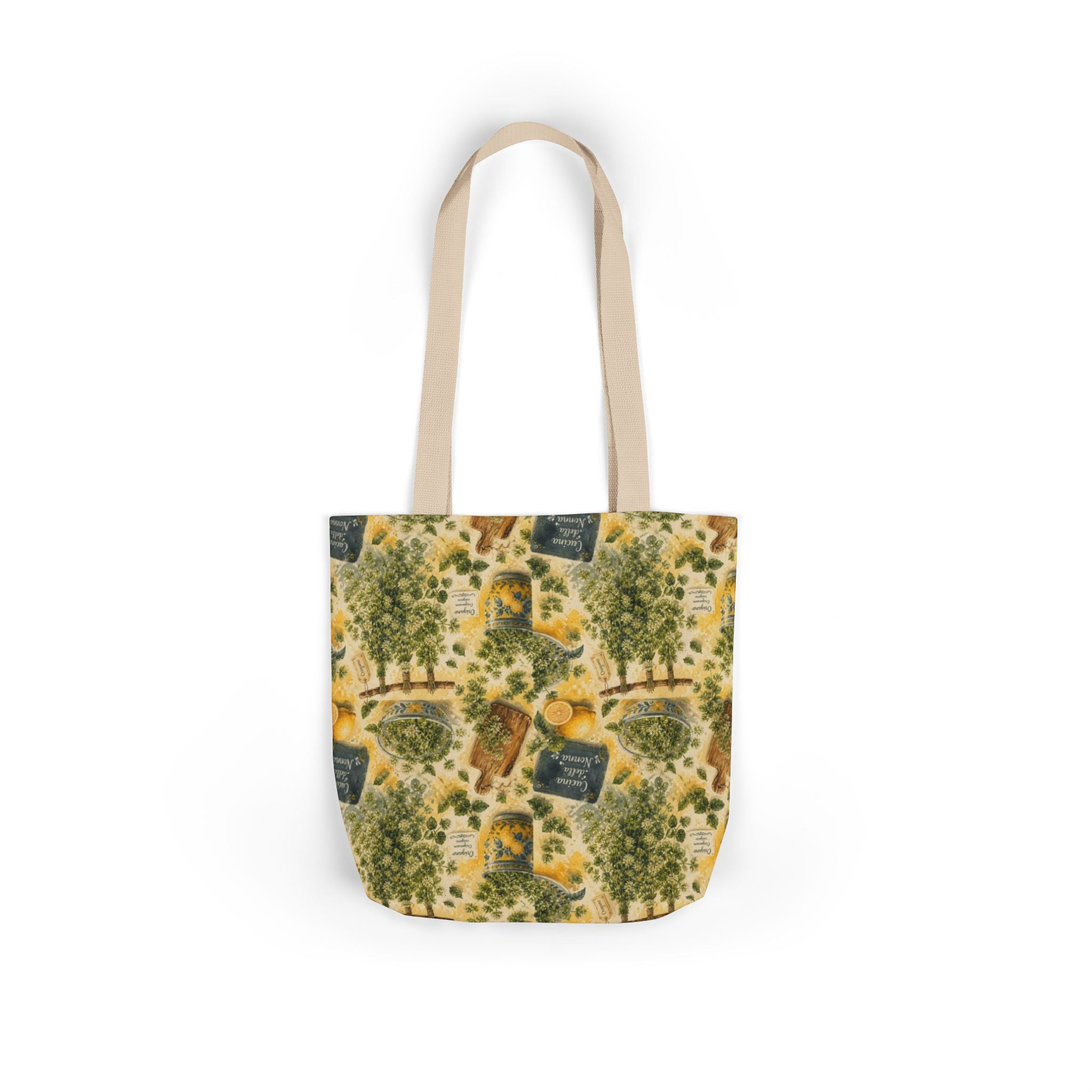 Oregano Sprigs Canvas Tote Bag Mediterranean Kitchen Watercolor Splash Design Italian Cottagecore Gift
