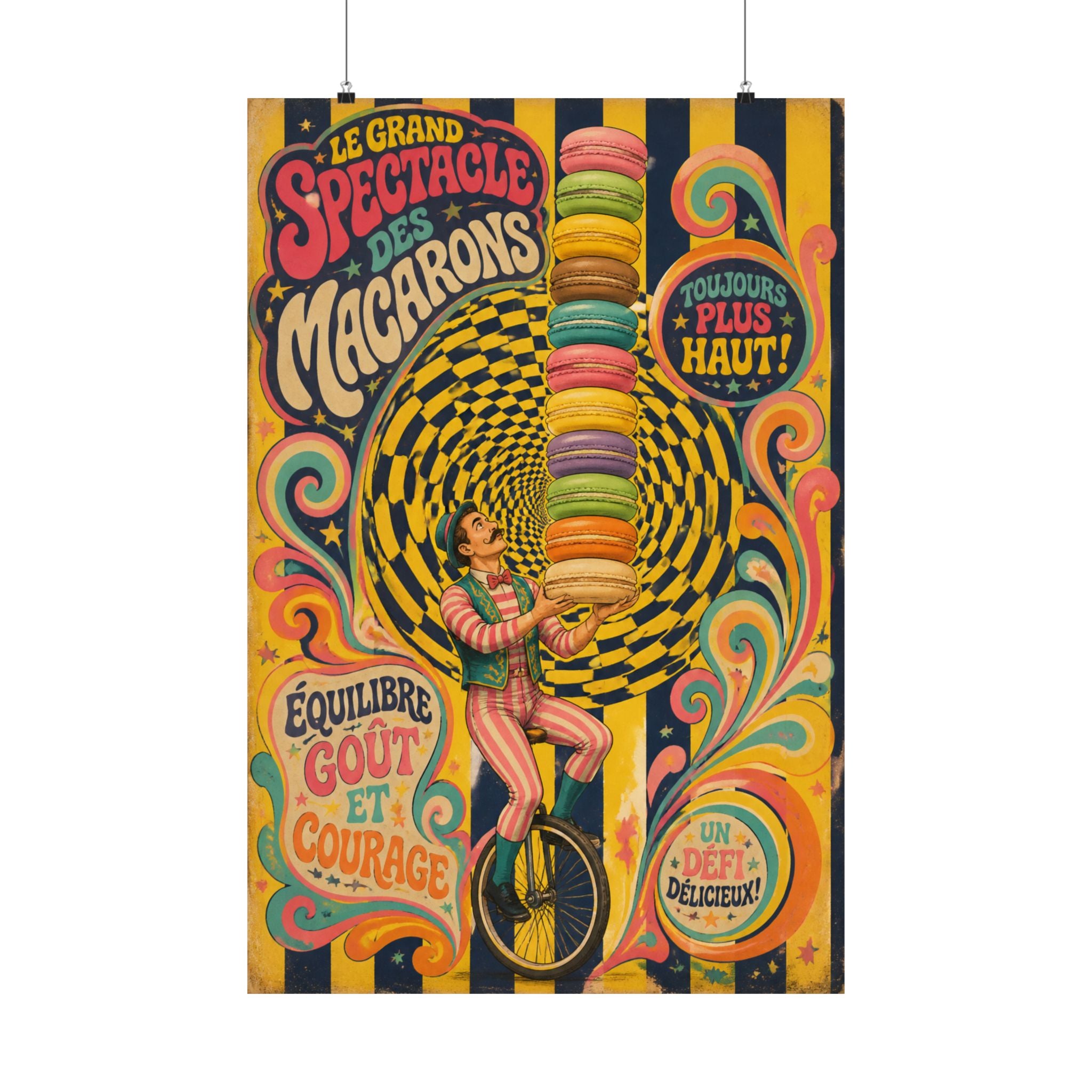 Macaron Balancing Tower Wall Art Poster 24×36 Psychedelic Dining Room Decor Maximalist Print