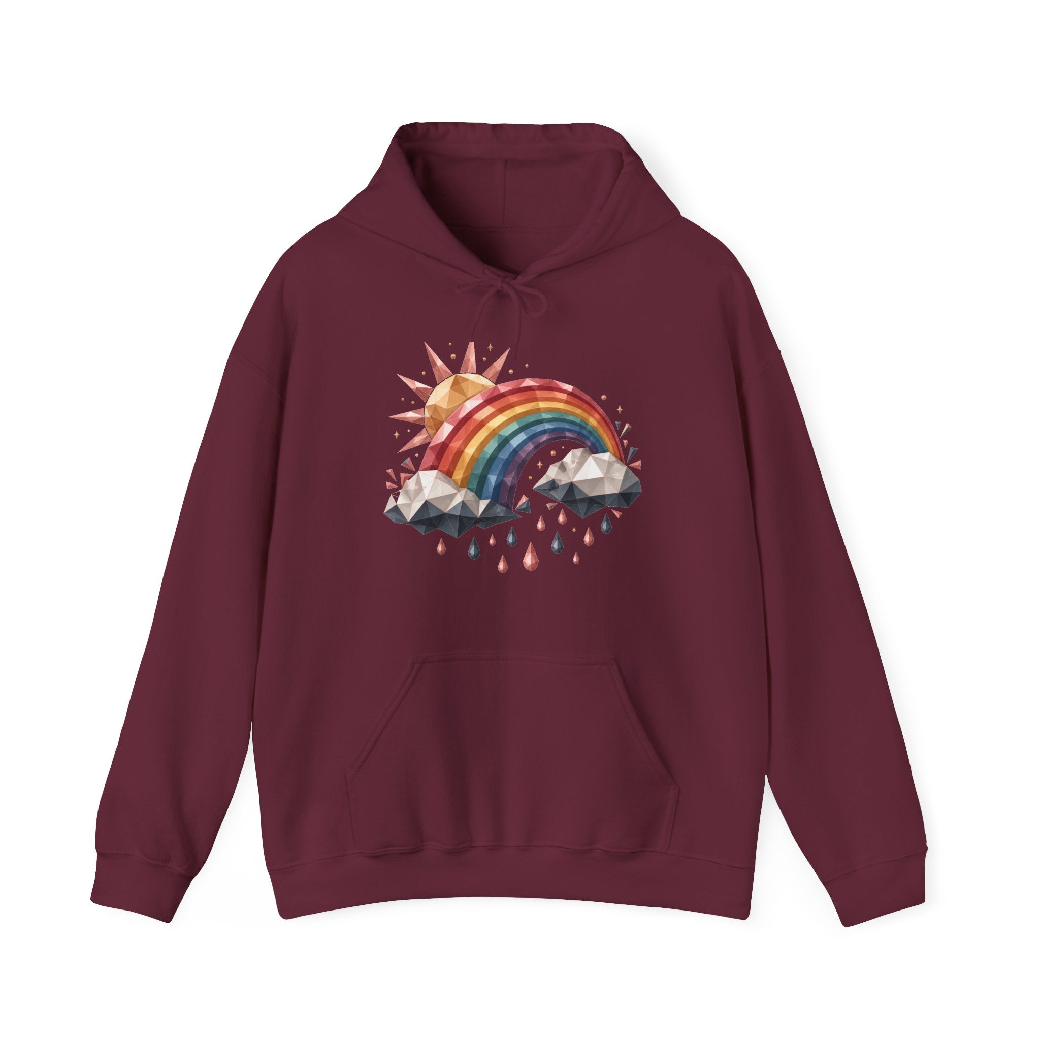 Matching Couple Sweatshirt - Storm & Rainbow Matching Couple Hooded Sweatshirt Geometric Art His Hers Couple Gift - Design B
