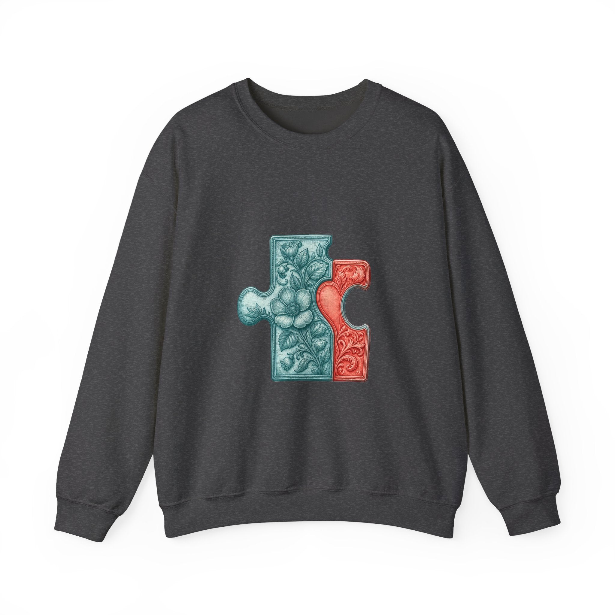Matching Couple Sweatshirt - Puzzle Pieces Matching Couple Crewneck Sweatshirt Vintage Art His Hers Wedding Gift - Design A
