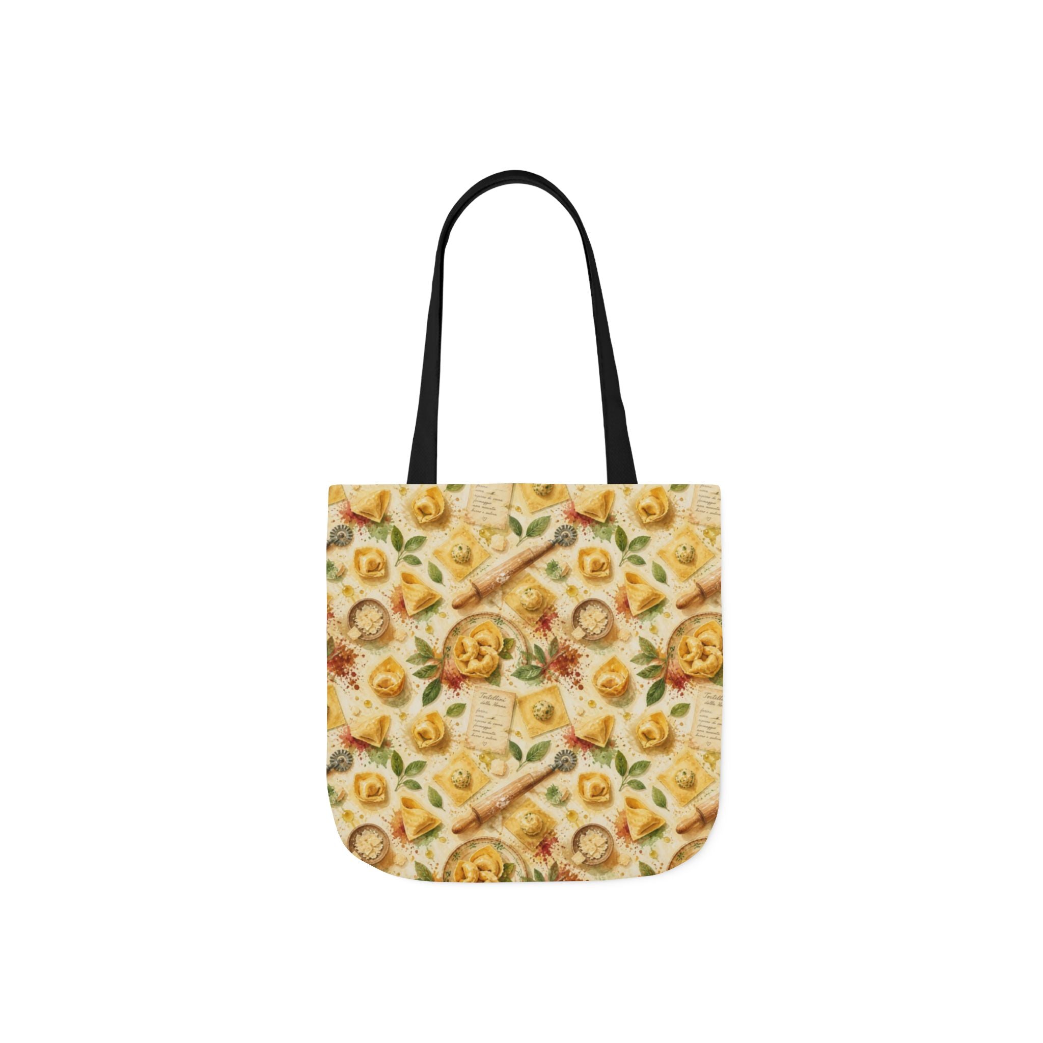 Tortellini with Sage Canvas Tote Bag Mediterranean Kitchen Watercolor Splash Design Italian Cottagecore Gift