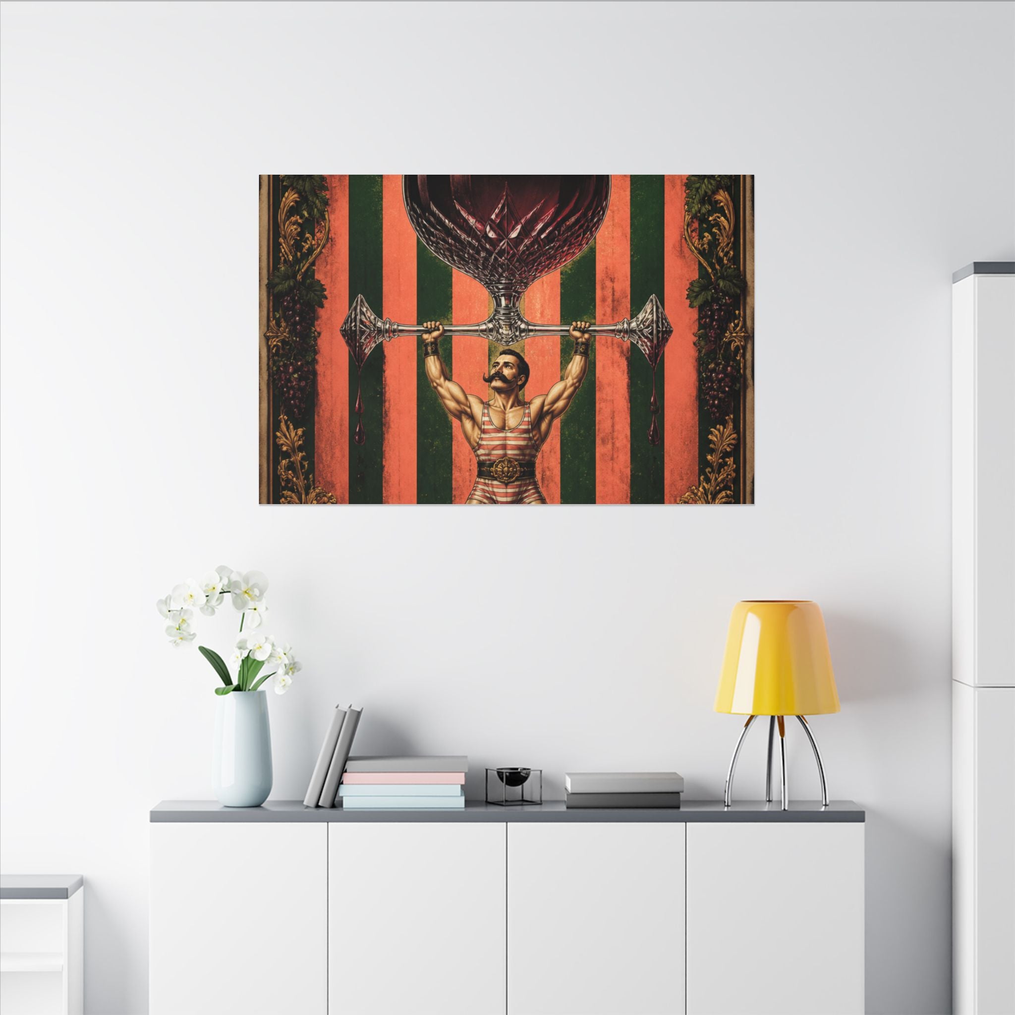 Wine Glass Strongman Wall Art Canvas 24×36 Baroque Studio Decor Maximalist Print